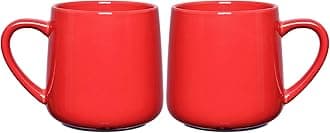 Bosmarlin Glossy Ceramic Coffee Mugs Set of 2, Tea Cup for Office and Home, 18 oz, Suitable for Dishwasher and Microwave(Red, 2)