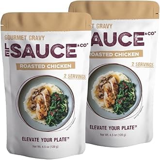 Le Sauce & Co. 2-serving Roasted Chicken Gourmet Gravy, Gluten Free Chicken Gravy, Premium Chicken Broth, Add to Rotisserie Chicken, Mashed Potatoes, Chicken Breast, Brown Gravy
