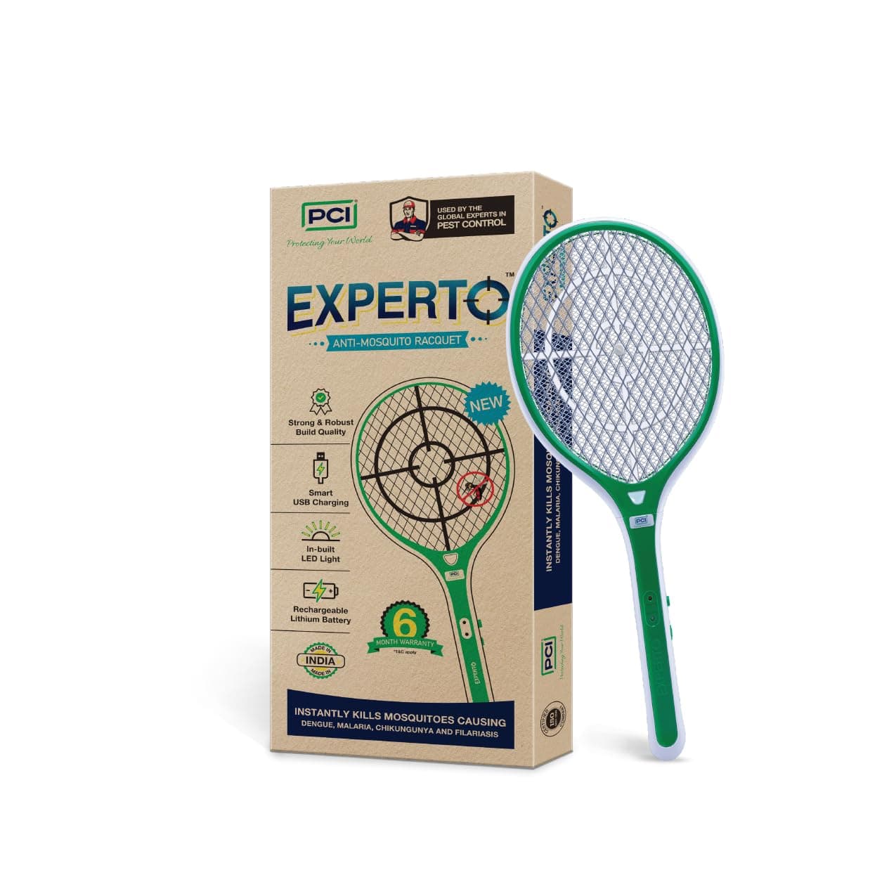 Experto Mosquito Racket In-Built Led Light Smart Usb Charging Made In India From Pci 90 Days Standby 1200 Mah Lithium-Ion Battery