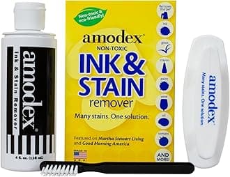 Amodex Ink & Stain Kit with Stain Remover Brushes, Removes Ink, Sharpie, Grease, Food and More, Safe and Effective on Clothes, Leather and Skin, Includes 1 Bottle and 2 Brushes