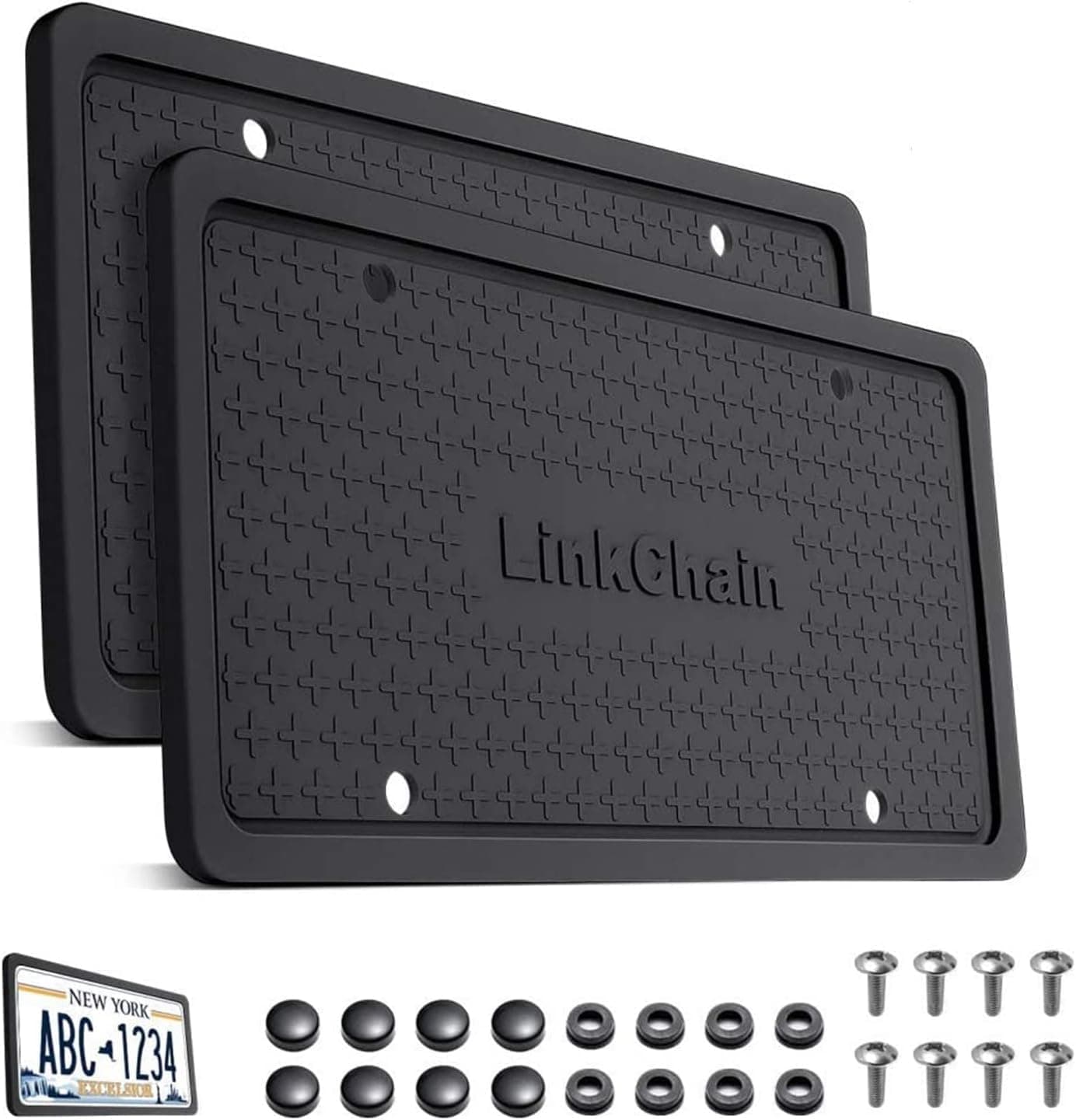 License Plate Frame,2PCS Silicone License Plate Frames with Drainage Holes, Rust-Proof, Weather-Proof and Rattle-Proof License Plate Holder for Car - Black