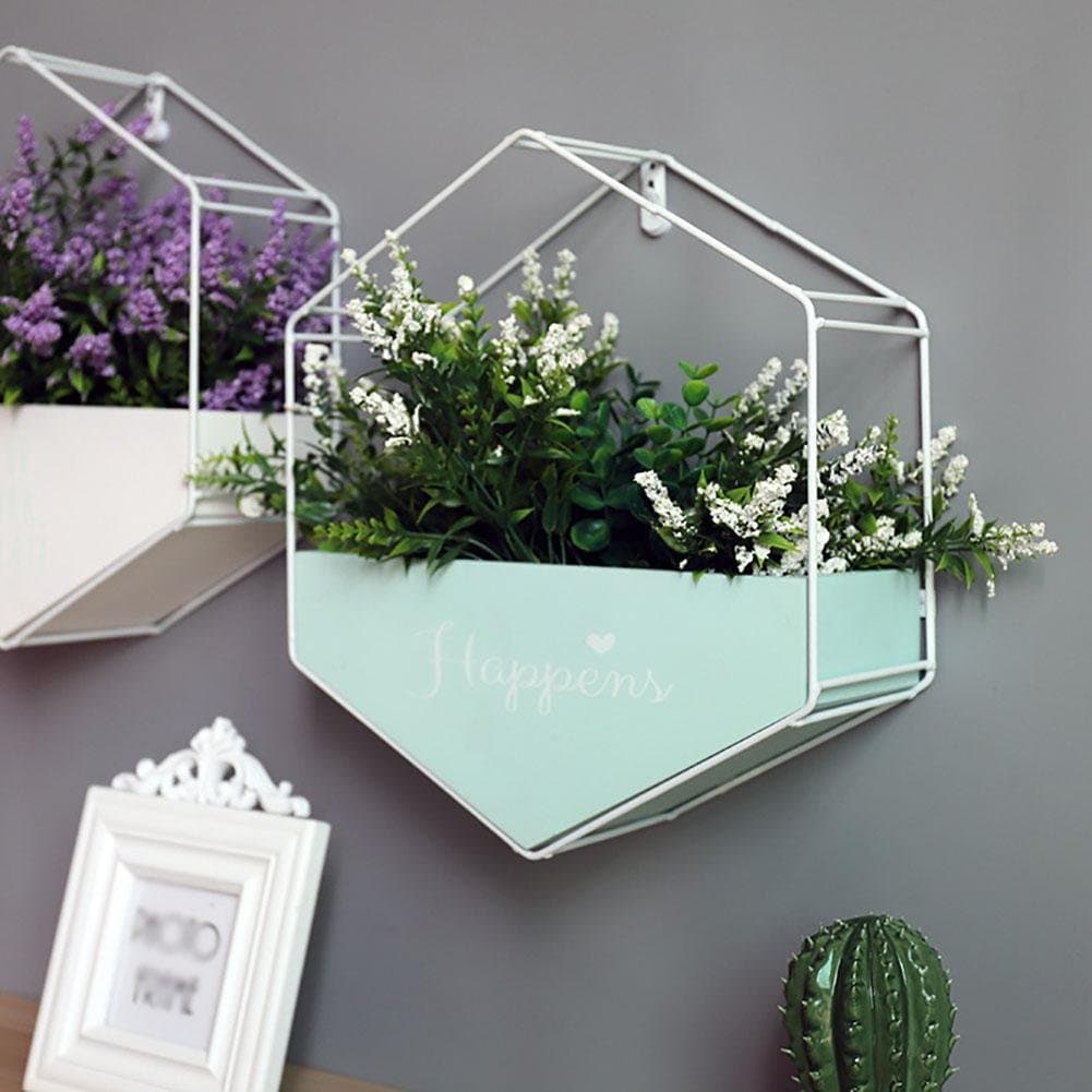 KSUNGB Flower Stand Half Wall European Style Creative Internal Hexagonal Flower Vase Retro Living Room/Balcony/Hotel/Bar/Bar Shelf Suspended Iron Mdf 29 * 11 * 33 cm Green