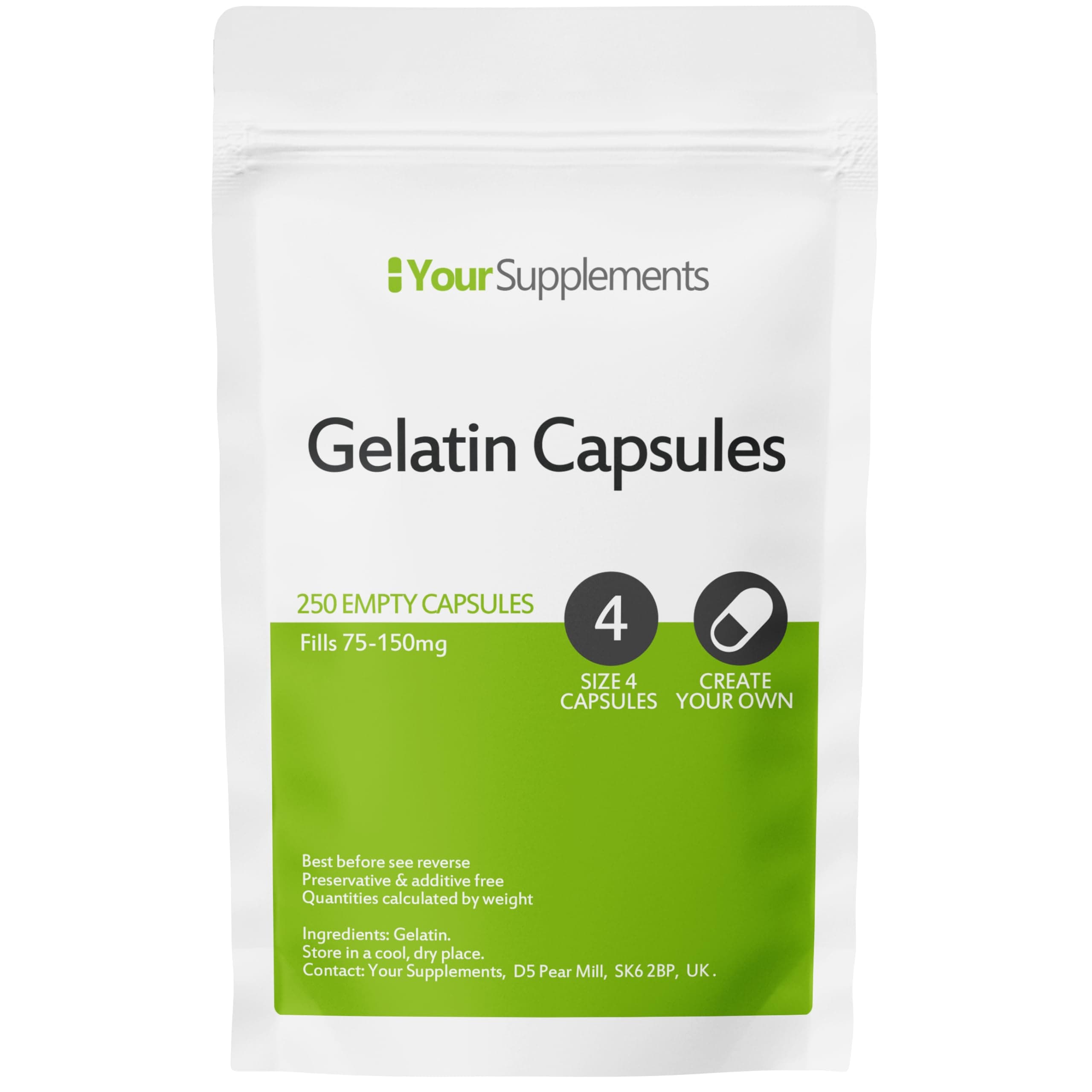 Empty Gelatin Capsules - Size 4 - Extra Small - 250 Capsules - Holds Approximately 75-150mg of Powder.