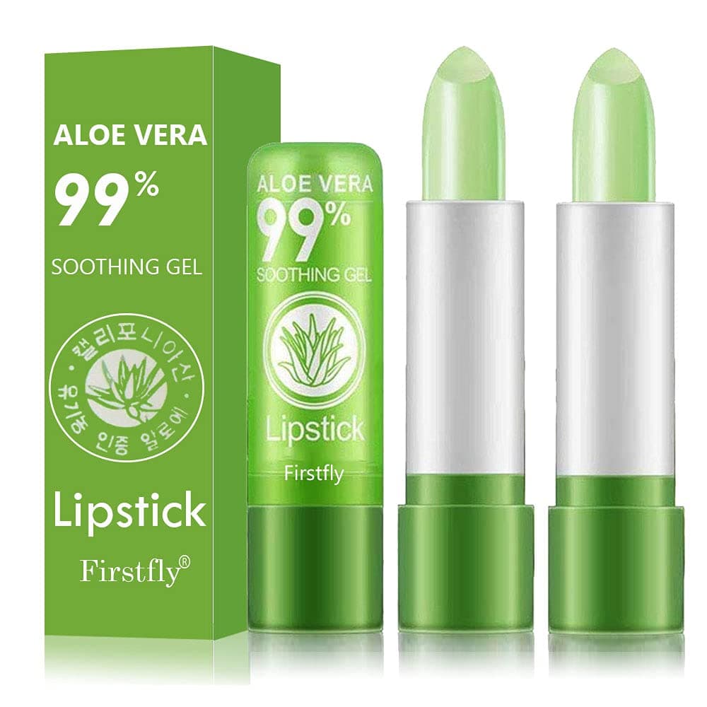 2 Pack Aloe Vera Lipstick, Firstfly Long Lasting Nutritious Lip Balm Lips Moisturizer Magic Temperature Color Change Lip Gloss (Green)