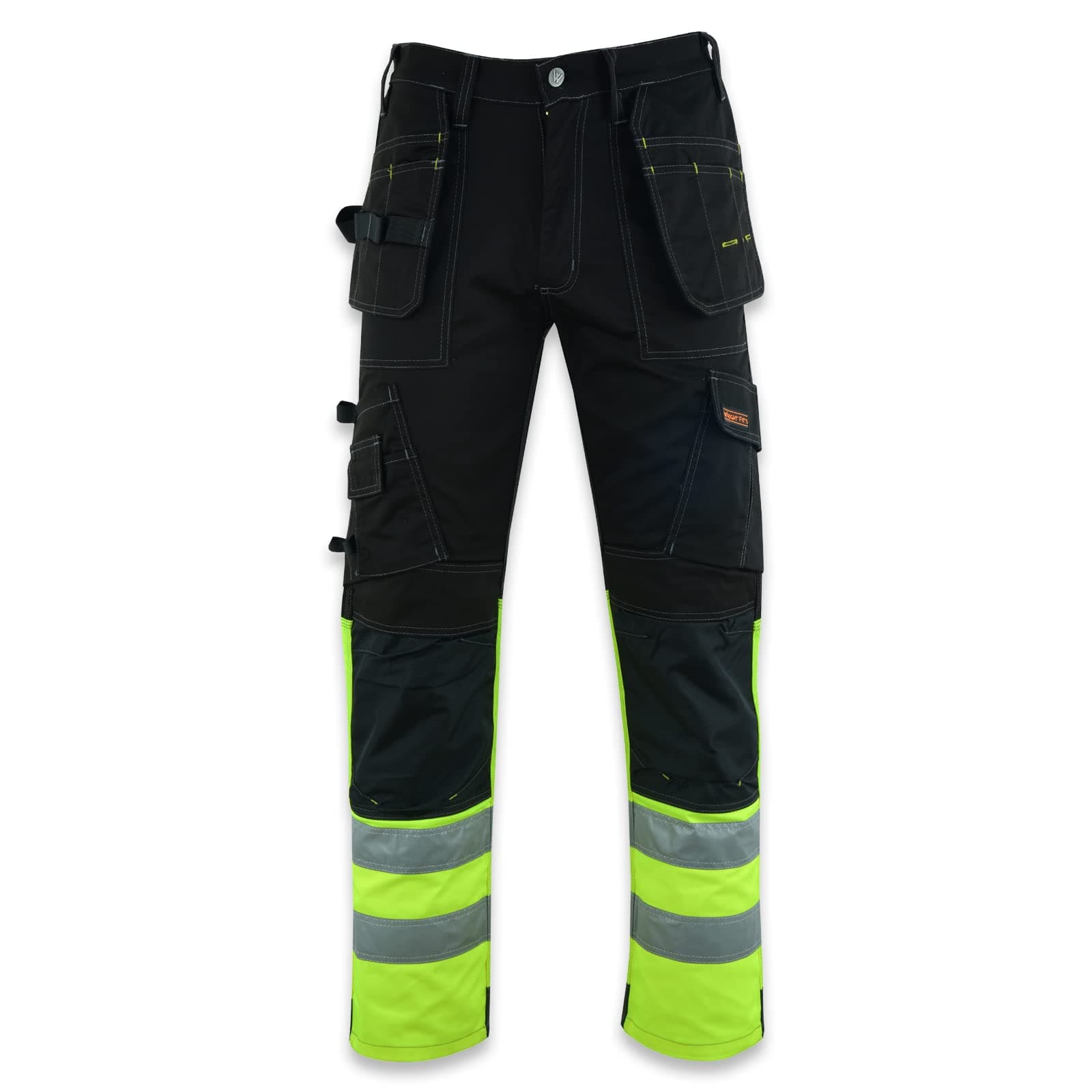 WrightFitsFlash Pro Hi Vis Work Trousers for Men – Heavy Duty Combat Hi Vis Workwear with Knee Pad Pockets – Triple Stitched Work Trousers Men with Multi Pockets