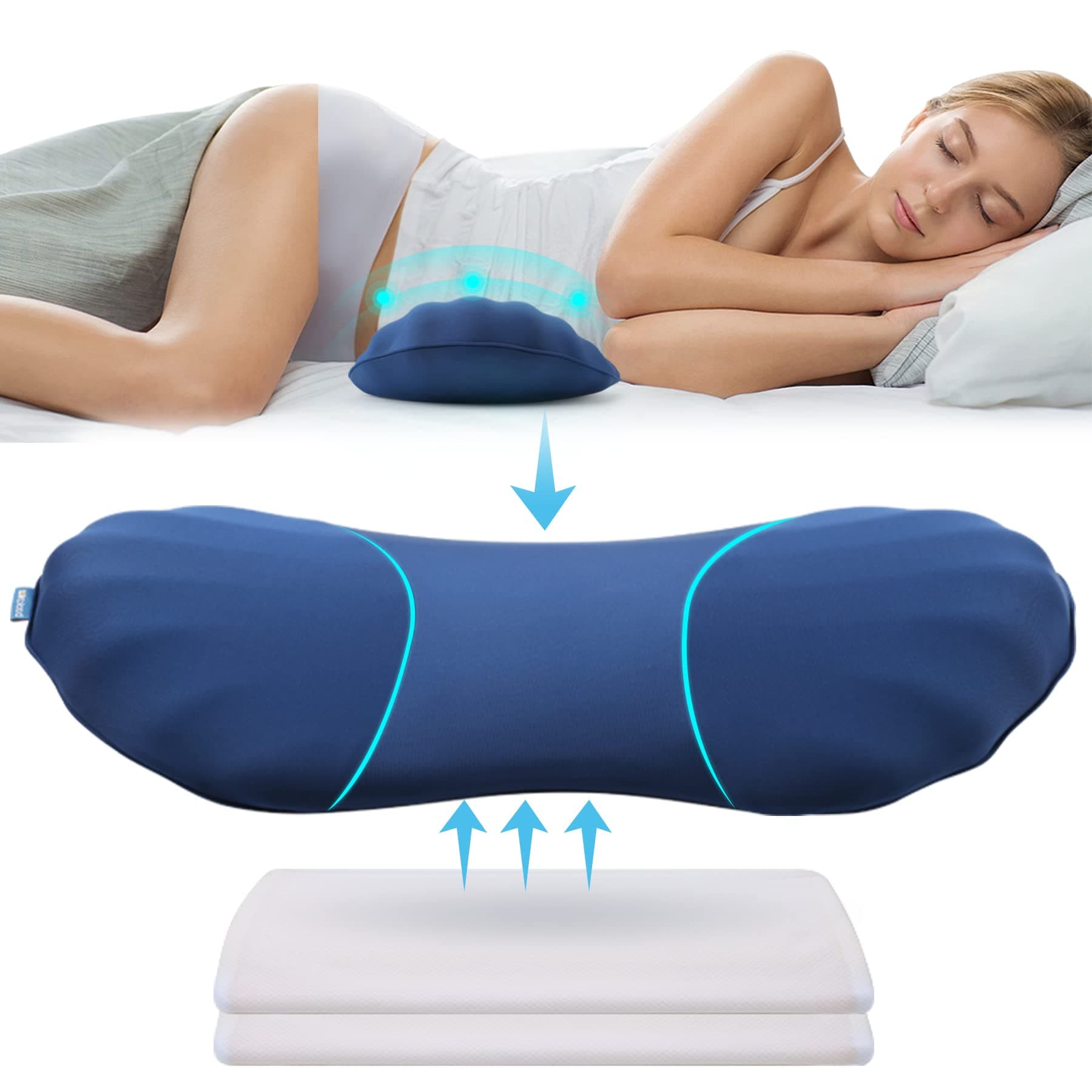 RESTCLOUD Adjustable Lumbar Support Pillow for Sleeping Memory Foam Back Support Pillow for Lower Back Pain Relief, Back Pillow for Sleeping, Lumbar Support Pillow for Bed and Chair with 2 Insert Pads