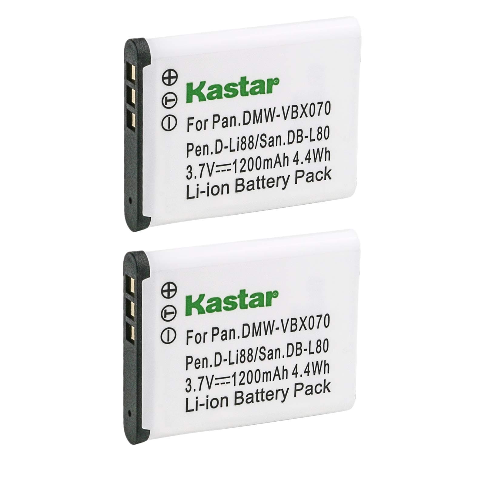 VBX070 Battery 2 Pack for Pentax D-Li88 Panasonic VW-VBX070 Sanyo DB-L80 DB-L80AU & Pentax Optio H90 P70 P80 W90 WS80 Panasonic HX-DC1 DC2 DC10 DC15 WA10 HM-TA2 TA20 Camera