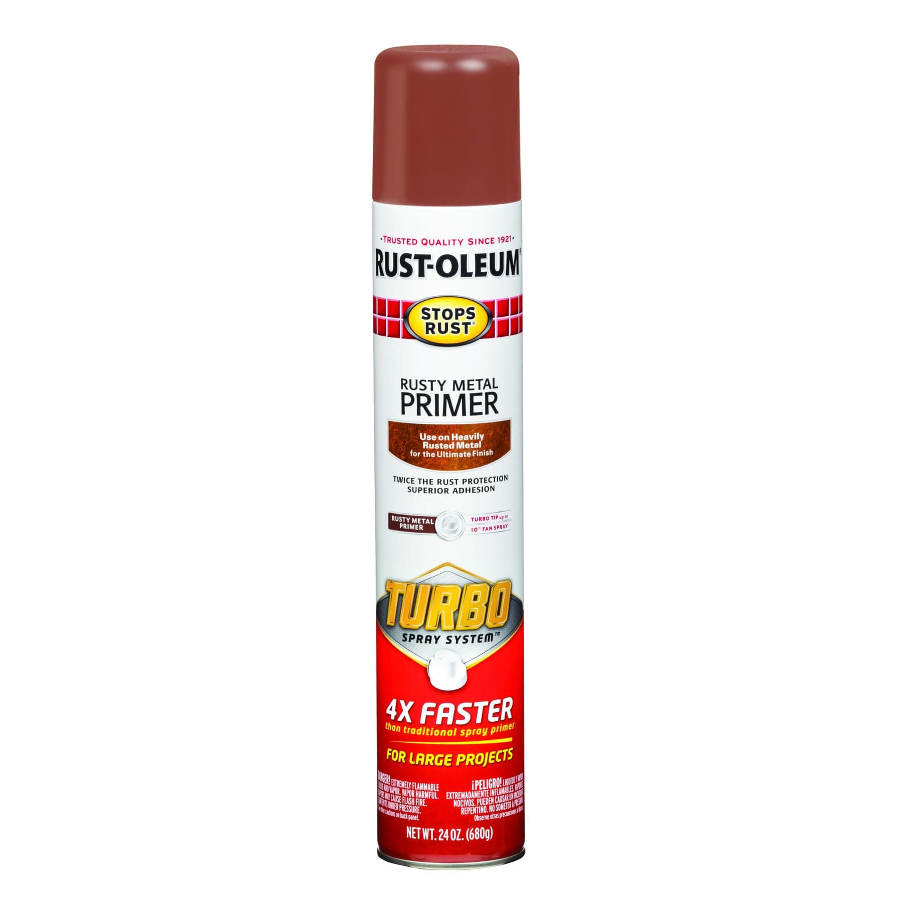 Rust-Oleum 353346 Stops Rust Turbo Spray System Rusty Metal Primer Spray, 24 oz, Flat Brown