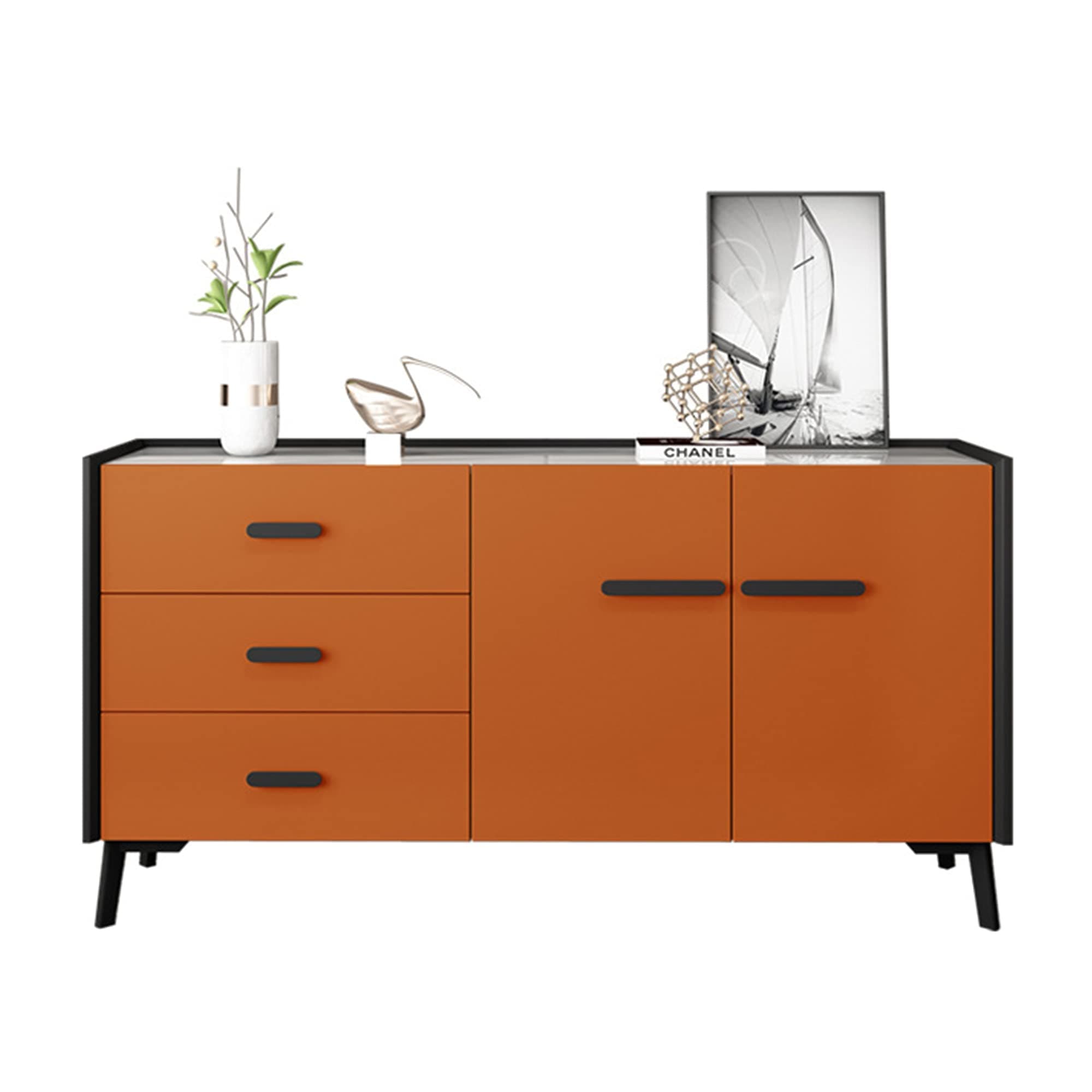QINJIE Sideboard Buffet Storage Cabinet, Modern Sideboard Buffet Table Storage Cabinet, with 3 Drawers and 1 Door, for Living Room, Entryway,Orange,47.2in