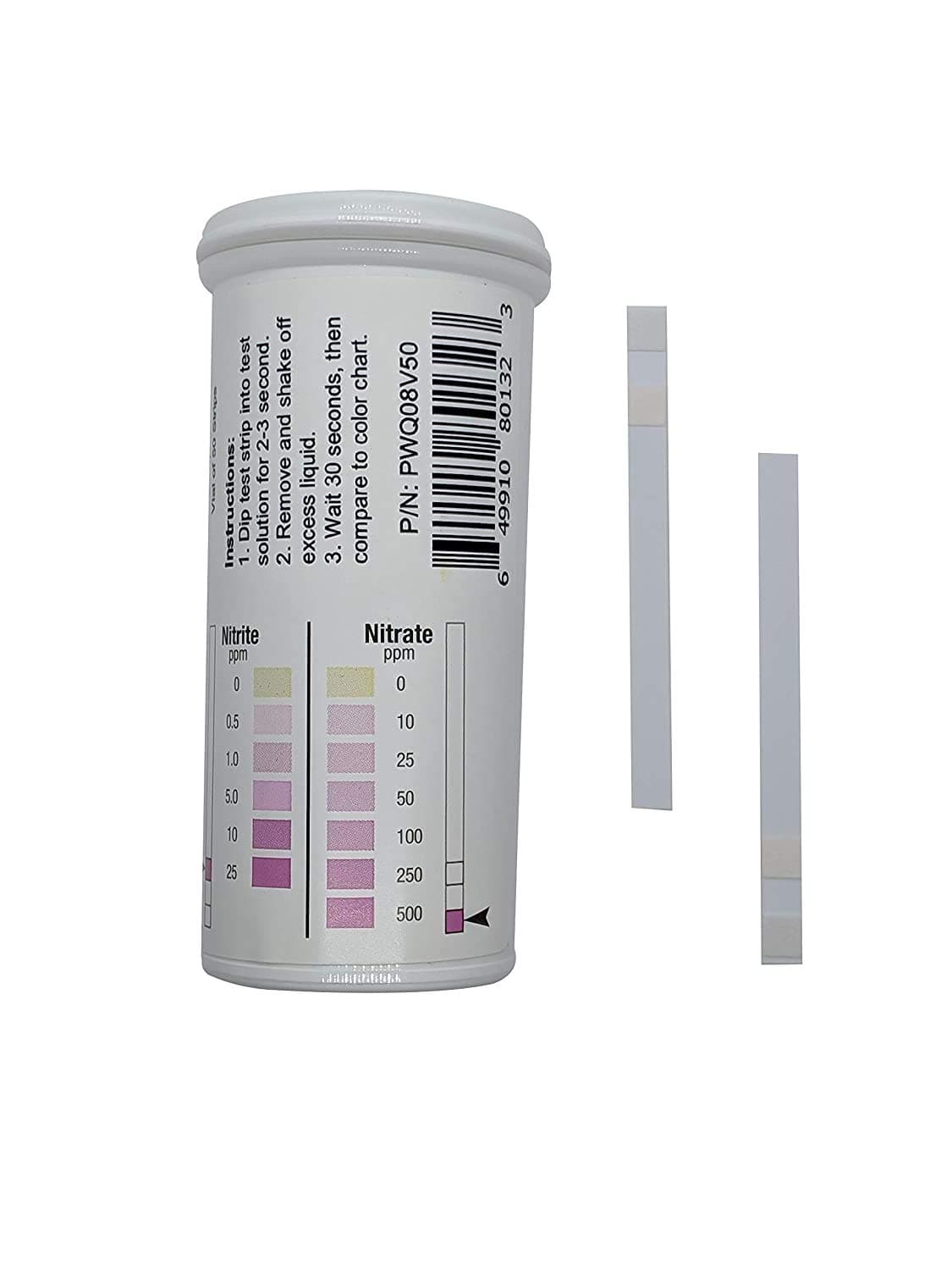 Nitrite 0-25 ppm, Nitrate 0-500 ppm Two Pad Test Strip [Vial of 50 Strips]
