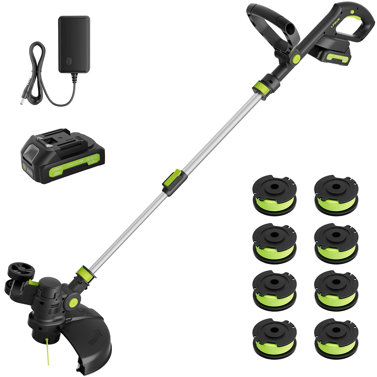 20V Cordless String Trimmer, 2.0Ah Battery Powered with Fast Charger, 12'' Grass Cutter with Auto Line Feed, 3-in-1 Electric Lawn Mower Grass Trimmer & Edger Lawn Tool with 8 Lines for Yard, Garden