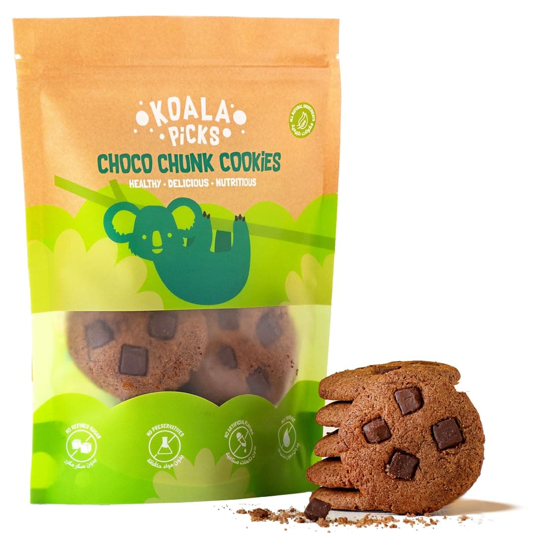Koala Picks Choco Chunk & Choco Chip Cookies - Pack of 8, 160g - Healthy Snack Free from Refined Sugar, Preservatives, Artificial Flavors & Transfat - (Packaging may vary)