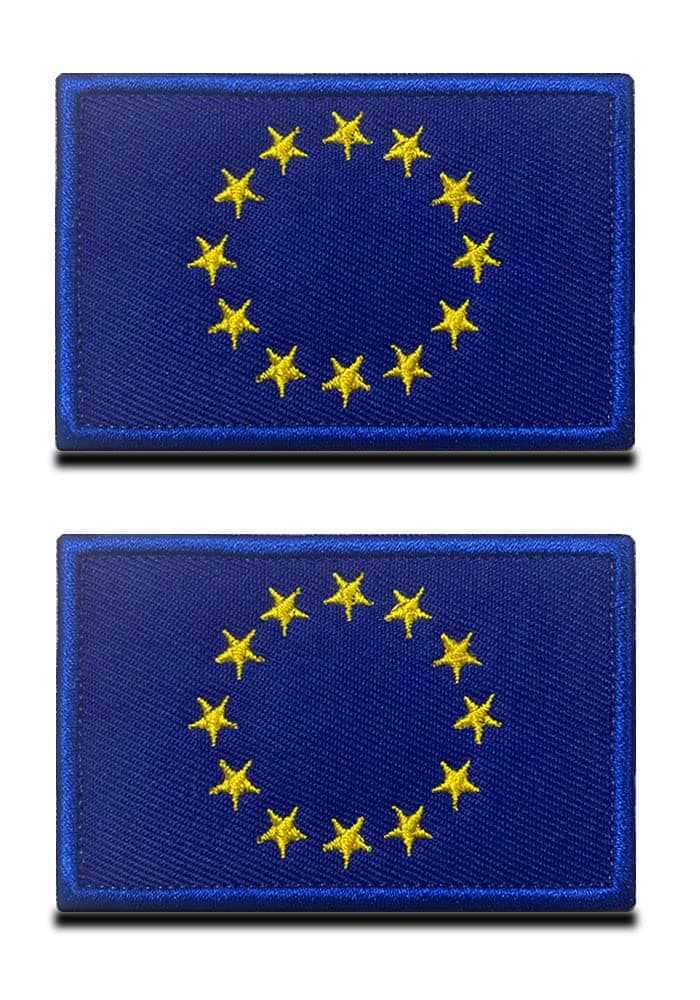 Zcketo2 PCS Tactical EU Flag Patch - Blue European Union Patch- Hook & Loop Embroidered Fastener-Team Work Uniform Clothes Bags Cap Vest Dog Harness Sew on Military Emblem Patches