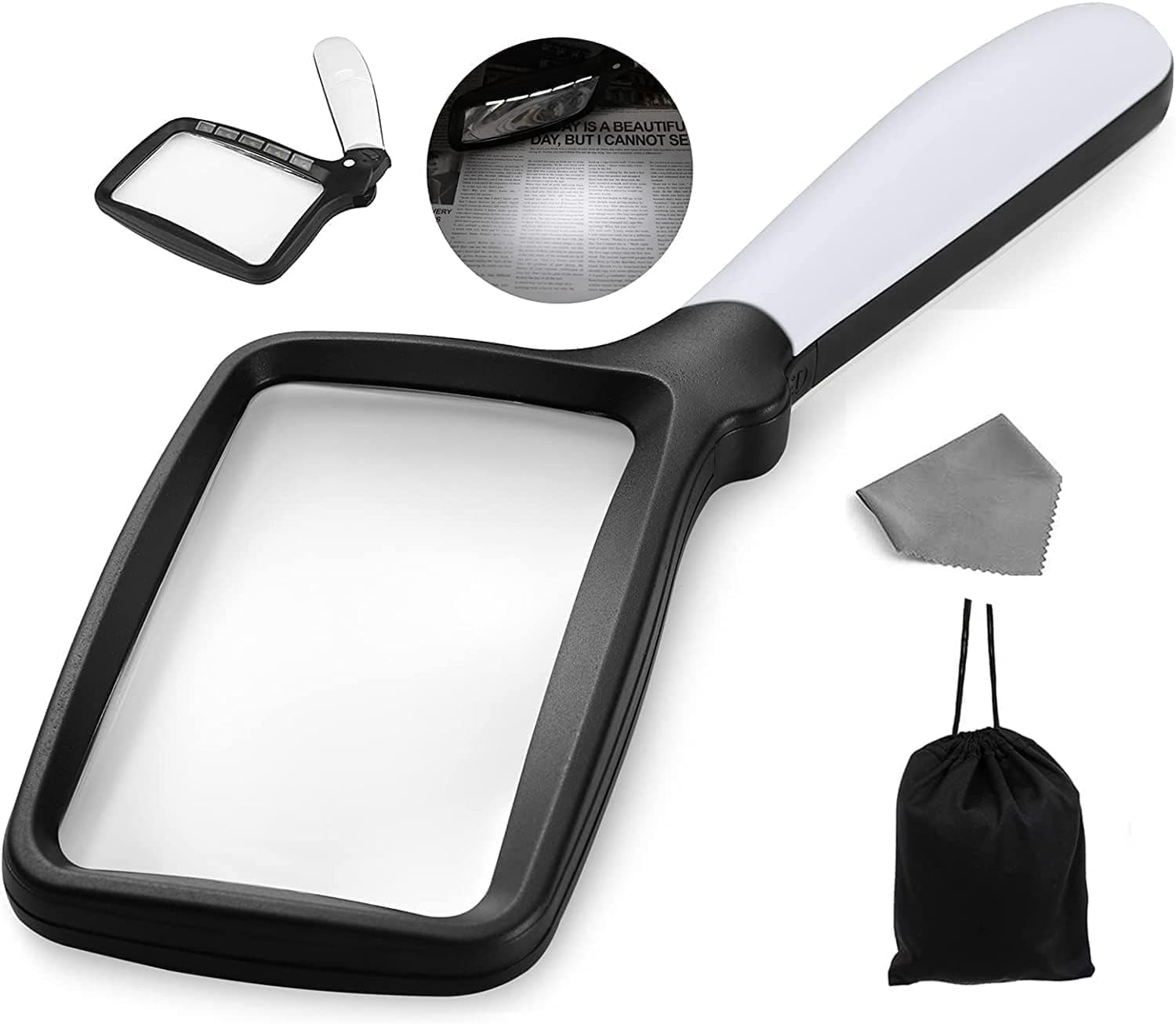 Magnifying Glass with Light, Folding Handheld 3X Large Rectangle Lighted Magnifier with Dimmable LED for Macular Degeneration Seniors Reading Newspaper, Books, Lighted Gift for Low Visions