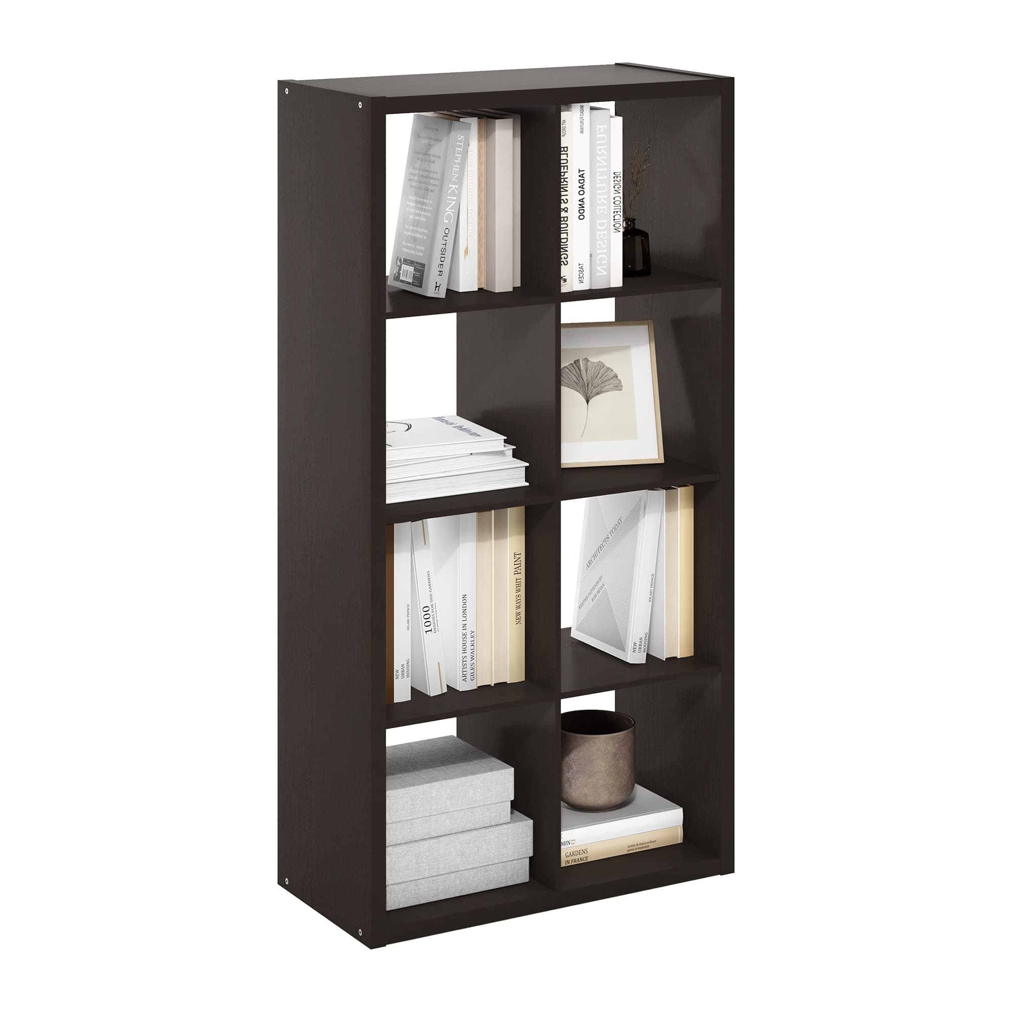 Furinno Cubicle Open Back Decorative Cube Storage Organizer, 8-Cube, Dark Oak