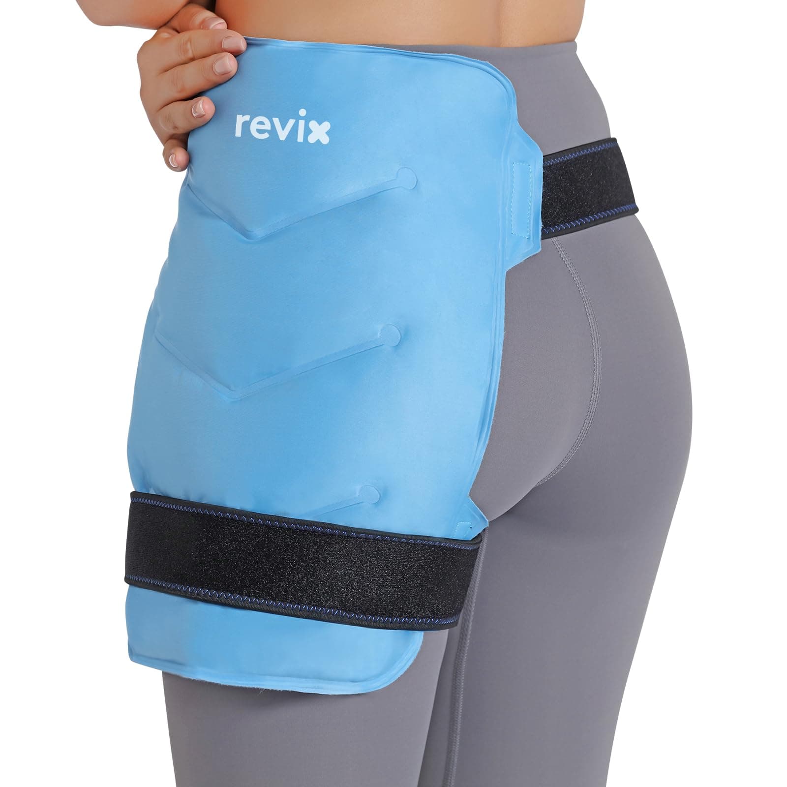 REVIX Hip Ice Pack Wrap with Straps, Reusable Gel Cold Compression for Hip Replacement, Soft Plush Lined Cold Packs for Sciatic Nerve Discomfort Relief