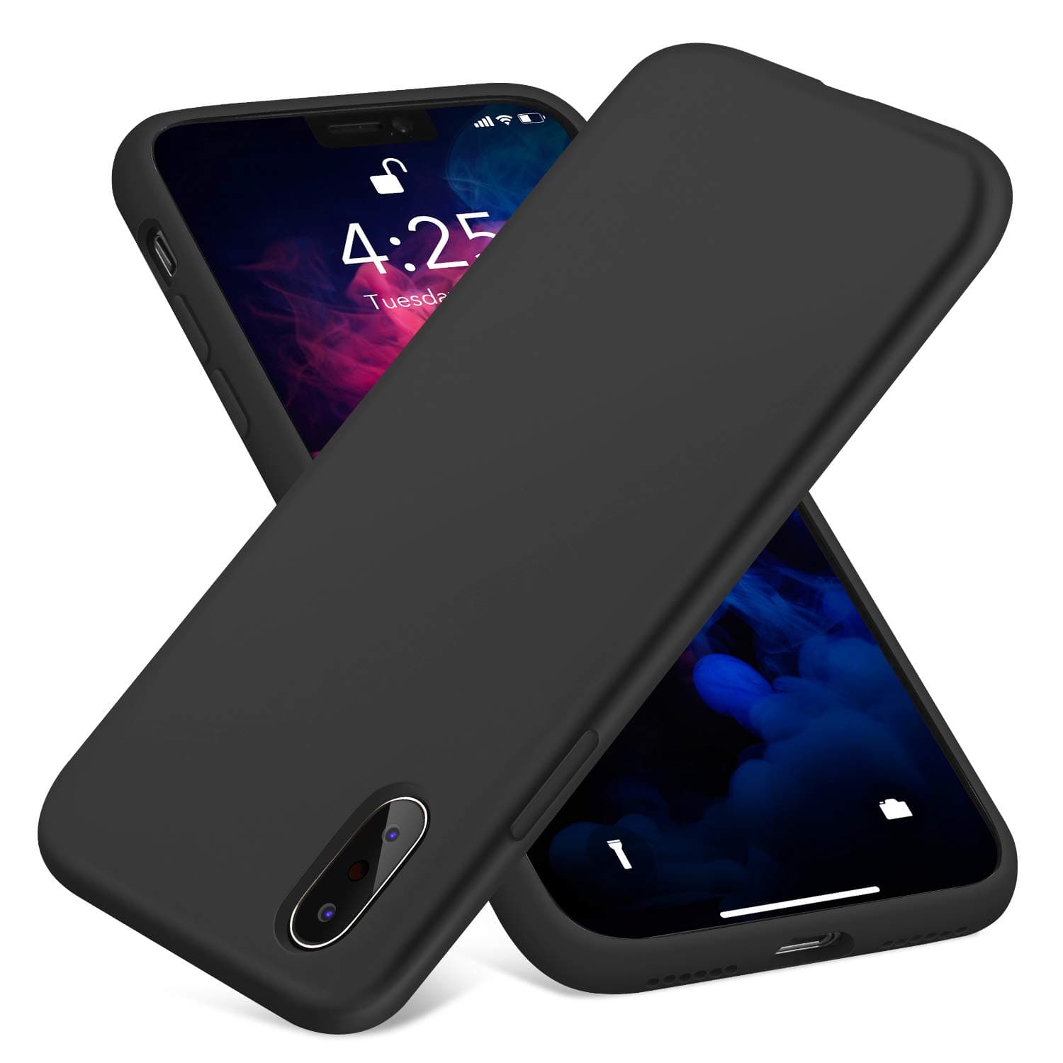 AOWIN iPhone X Case Silicone Black Silicone iPhone Xs Case 5.8 Inches Ultra Slim Full-Body Protection Phone Shell Case Cover for Apple X/XS (Black)