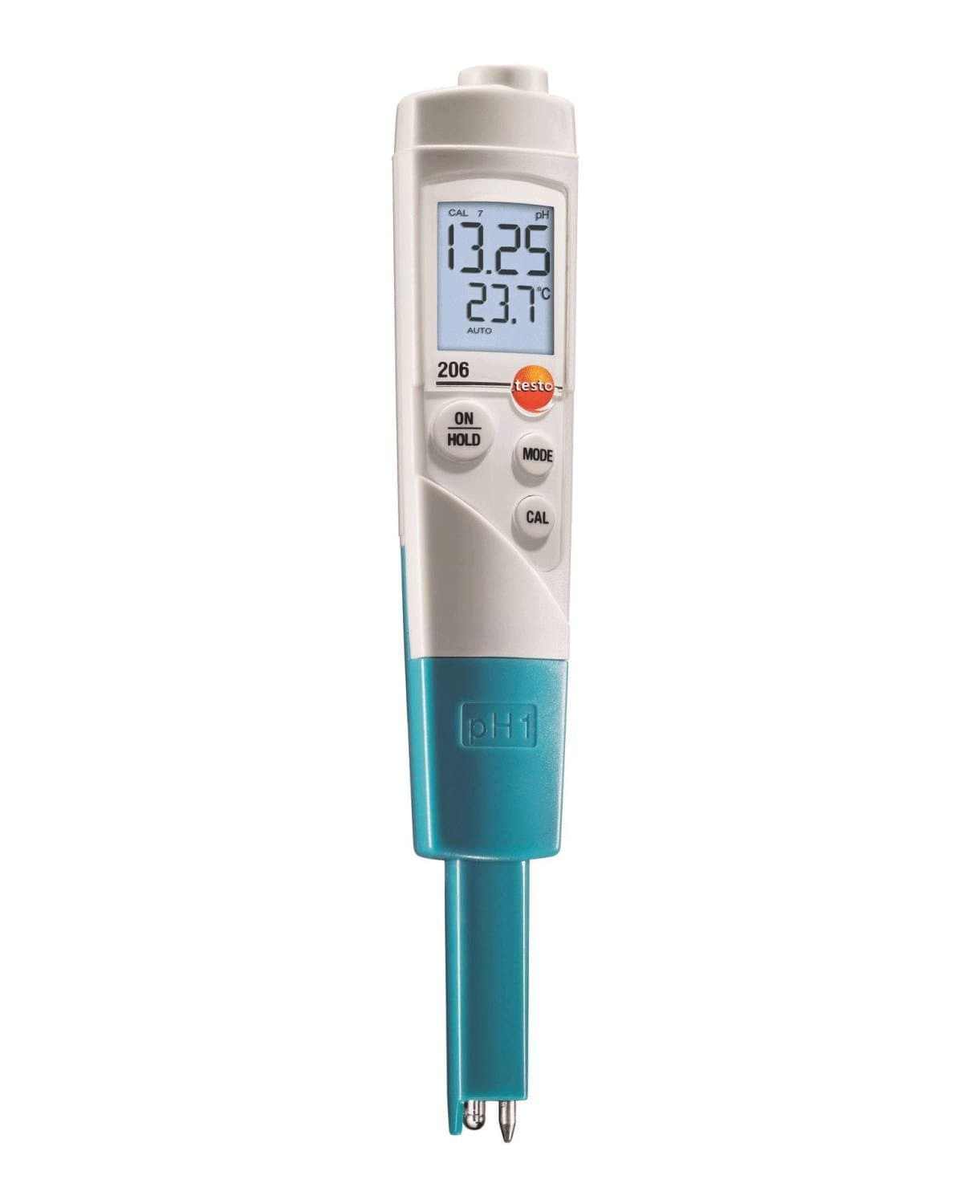 Portable Waterproof PH and Temperature Meter (Range: 0 to +60°C) for Liquids, Food, Cosmetic Industry, Pure Water, Pharmaceutical & Chemical Production | Model: Testo 206-PH1