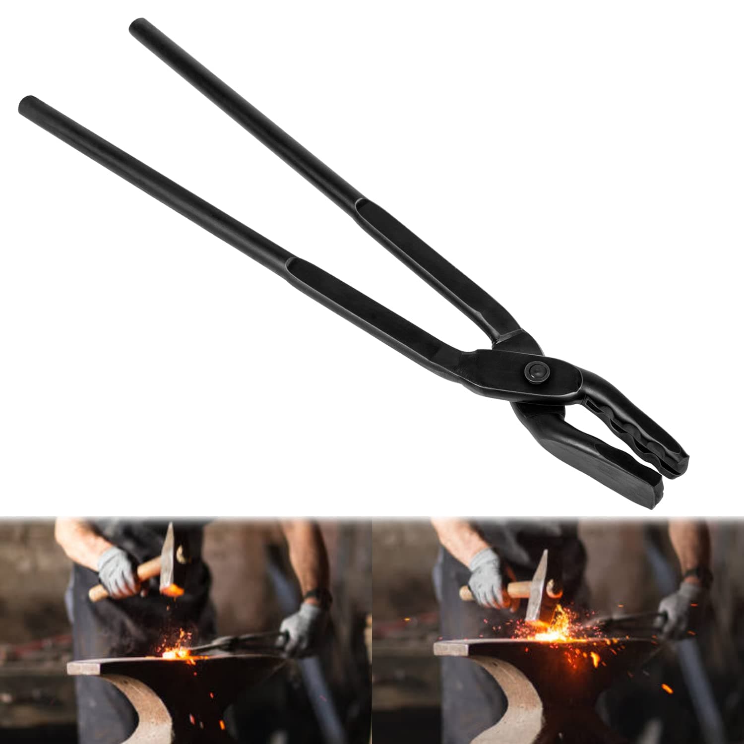Camoo Blacksmith Tongs Wolf Jaw Blacksmithing Tool for Beginner & Professional Blacksmiths Bladesmiths & Craftsmen (15 in)