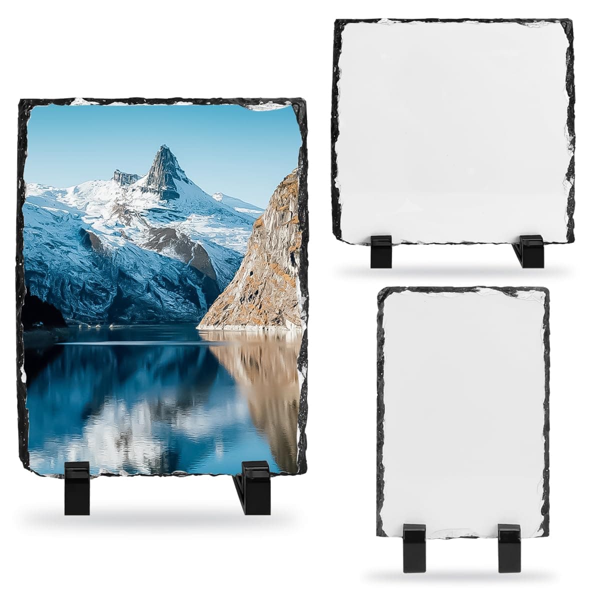 Enenes Sublimation Slate Blank, 3PCS Mix Size Rectangular Custom Stone Slate Picture Frame Matte Heat Transfer Rock Photo Plaque
