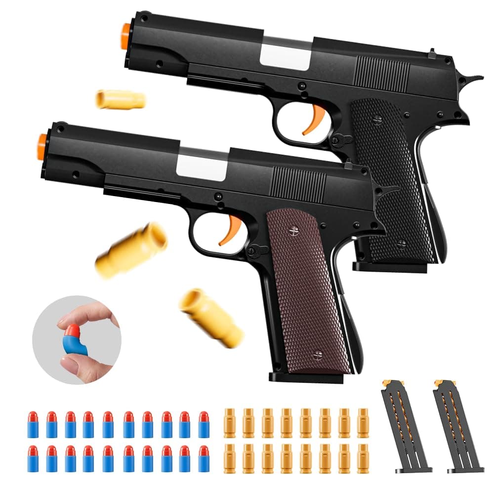 2Pack M1911 EVA Soft Foam Ejection Toy Blaster, Shooting with Foam Darts, Shooting Games, Backyard Fun and Outdoor Games, Education Toy Model for Boys Girls Halloween Christmas Ages 8+ (Black+Brown)