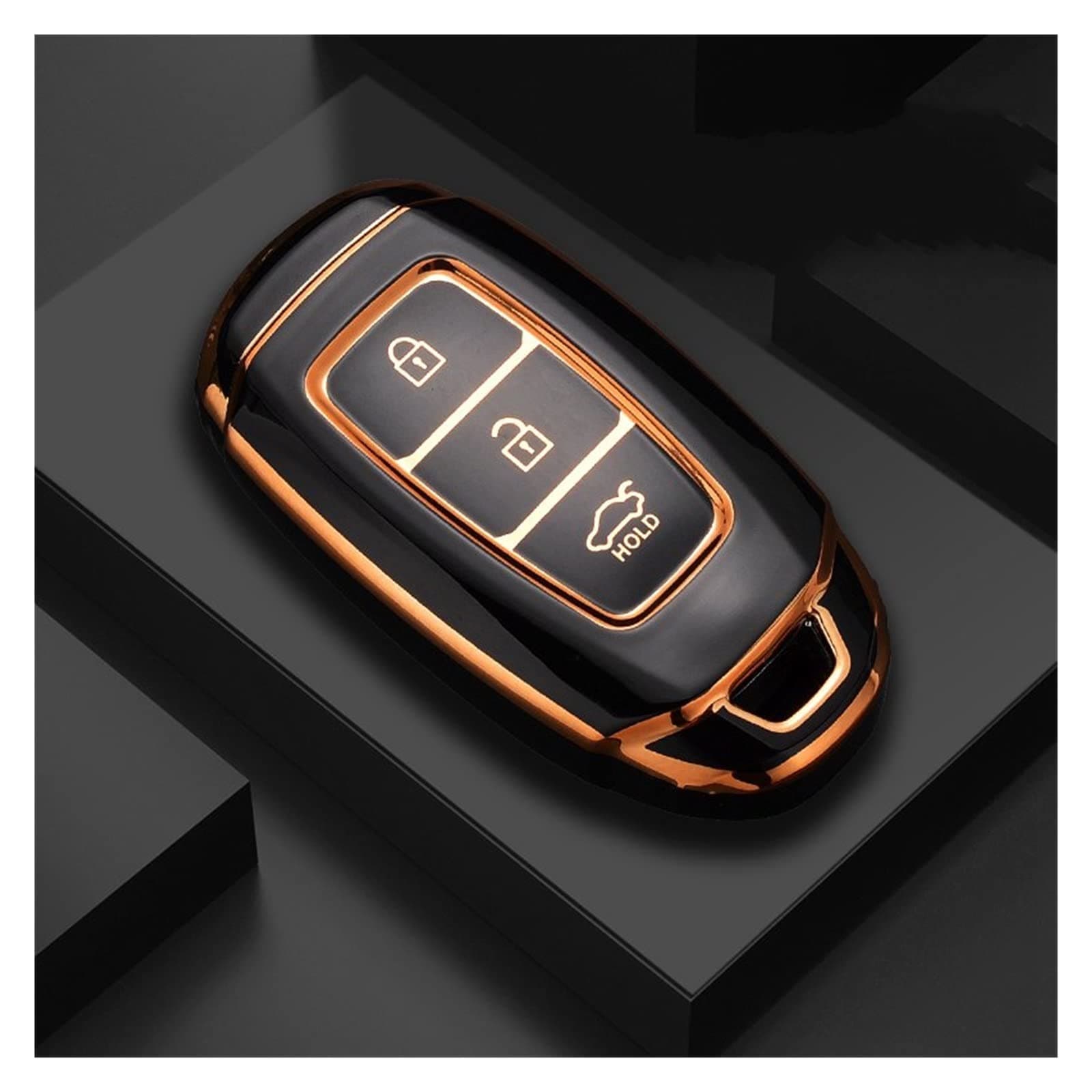 car key ring Plating TPU Car Remote Key Cover Case For Fo-rd Fie-sta Foc-us 2 Ec-ospo-rt Ku-ga Esc-ap-e Fa-lco-n B-Max C-Max Ec-o Spo-rt Gal-ax-y (Color : Black)