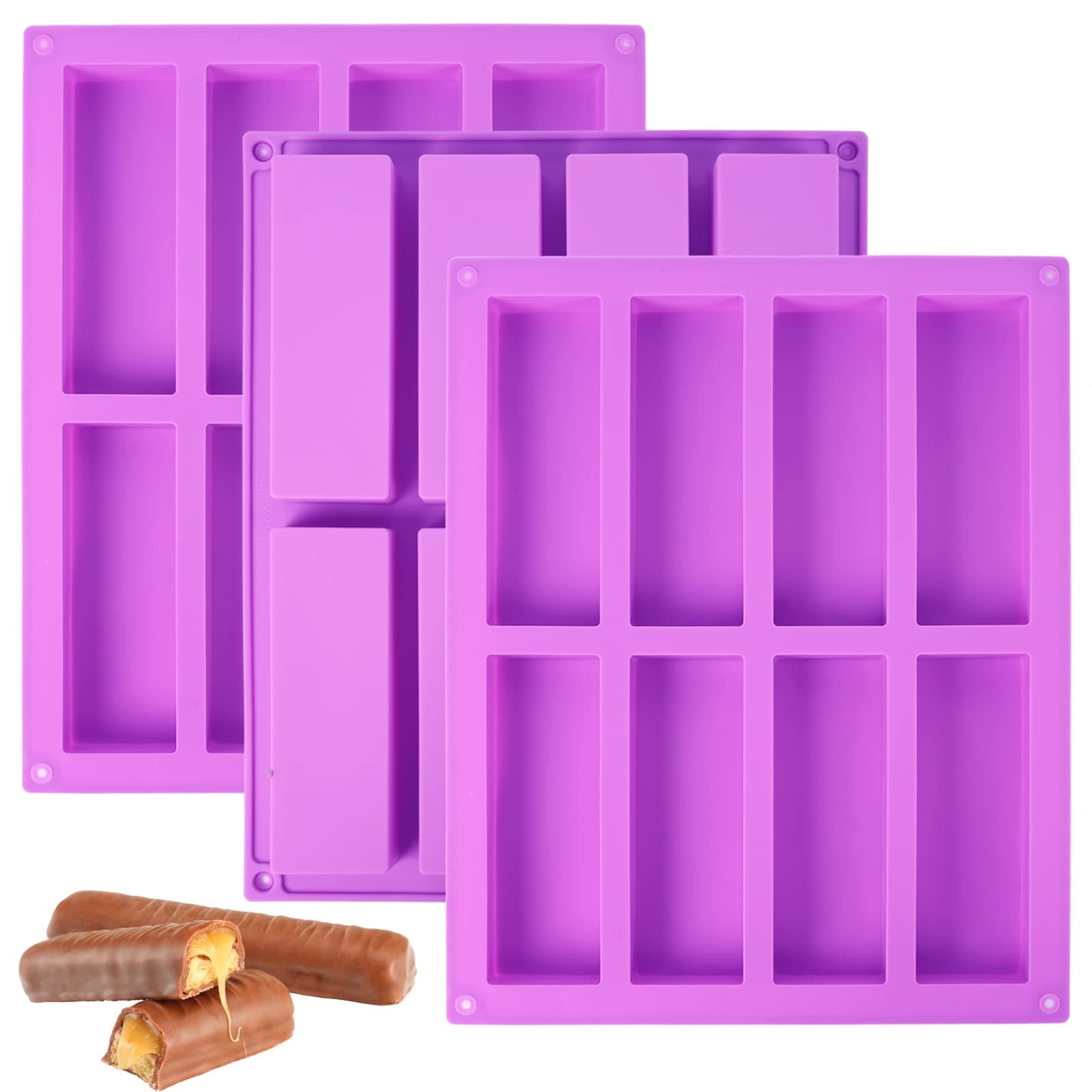 3 Pack Granola Bar Mold Silicone Mold,8 Cavity Rectangle Energy Bar Mold,Cereal Bar Molds for Ganache, Chocolate Bar, Truffles, Cheesecake