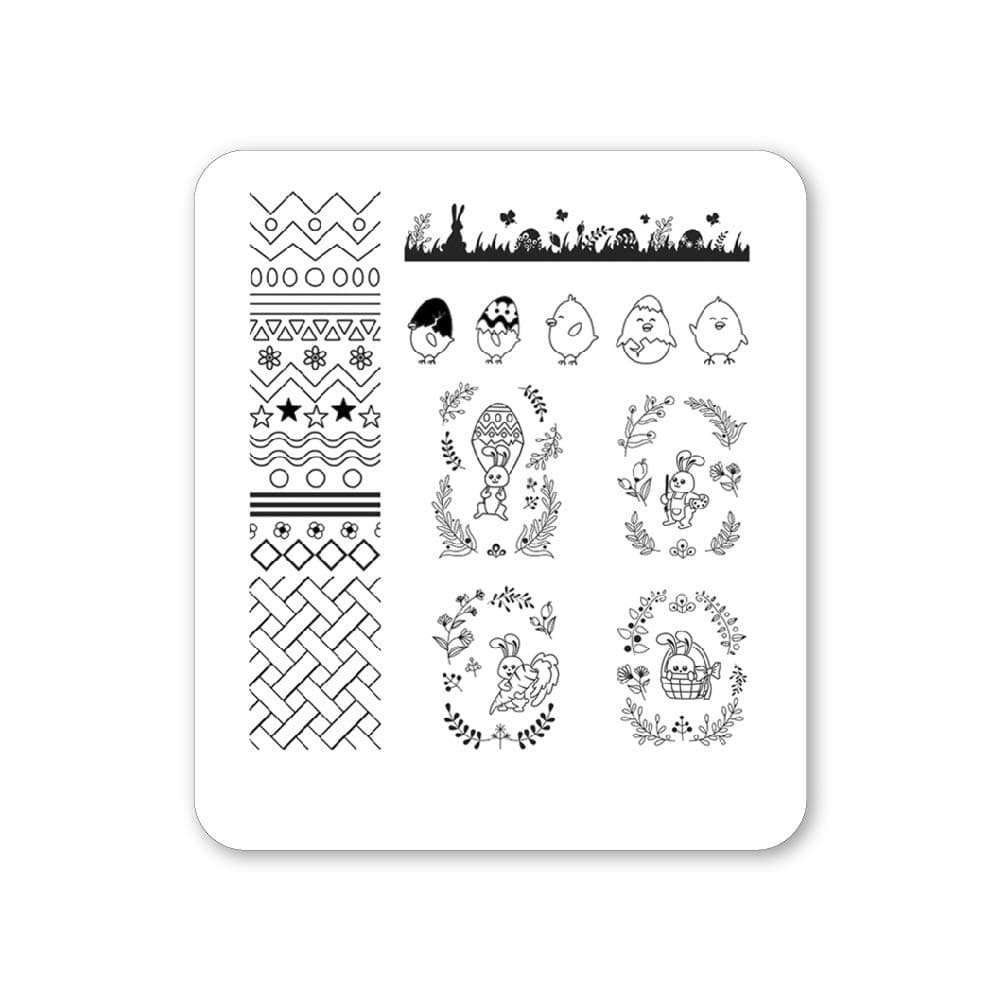 Nail Art Stamping Plate Spring Easter Cute Manicure Image Stencils (A Very Bunny Day)