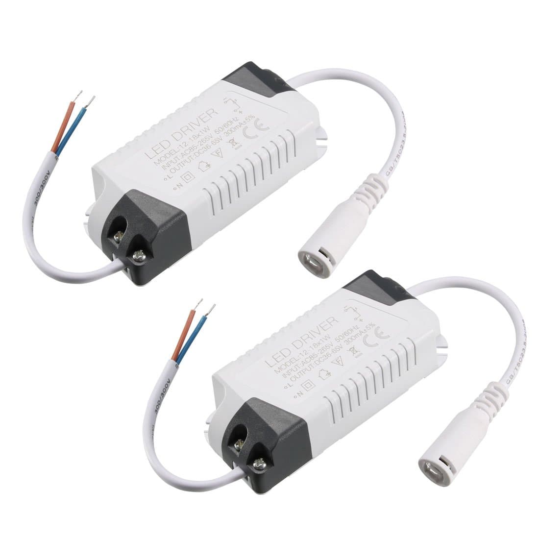 uxcell Sourcingmap LED Driver 12-18W Constant Current 300mA High Power AC 85-265V Output 36-65V DC Connector External Power Supply LED Ceiling Lamp Transformer 2Pcs