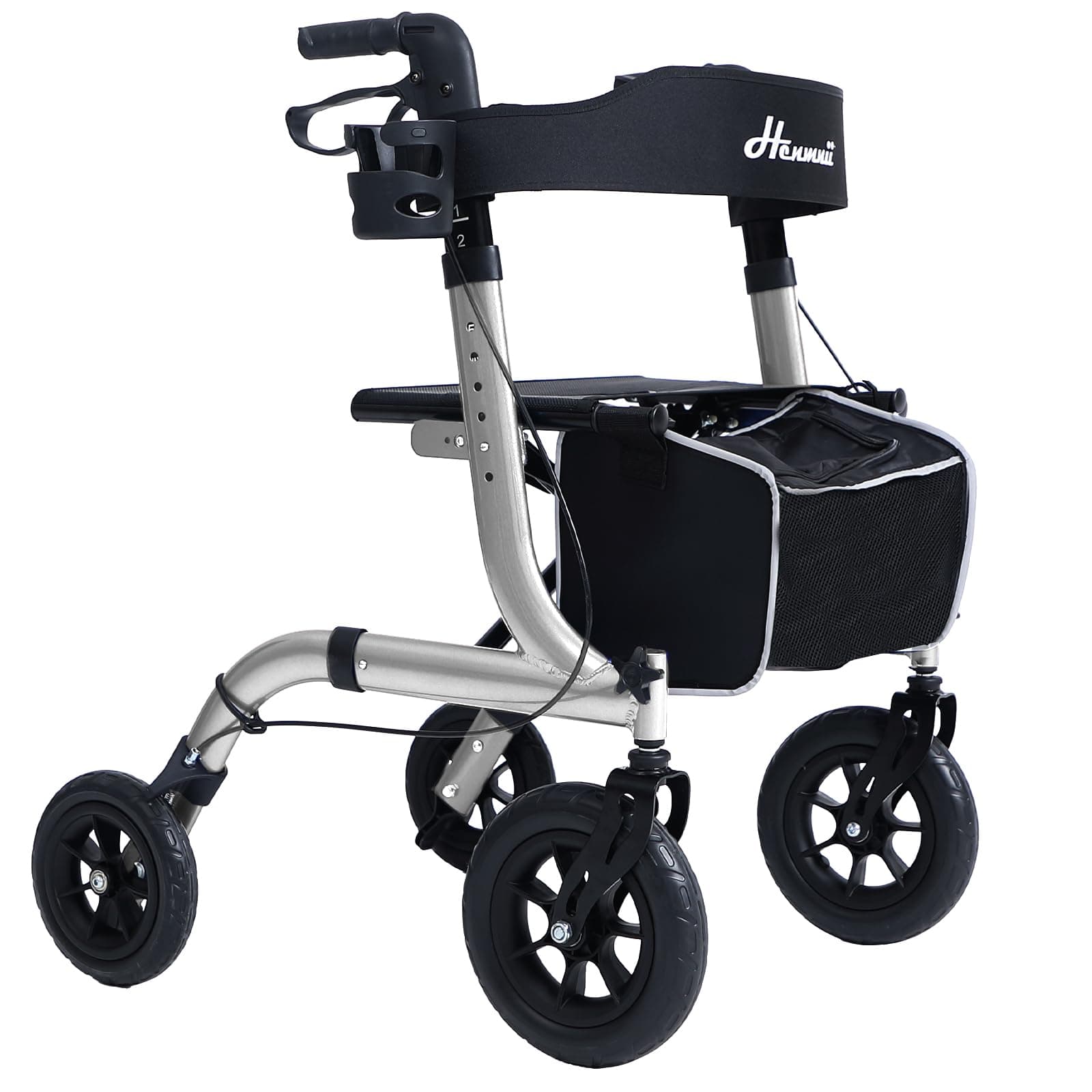 Rollator Walker for Seniors, Lightweight Foldable All Terrain Rolling Walker with seat, Aluminum Walkers with 10 inch Rubber Wheels, Handles and Backrest for Seniors and Adult