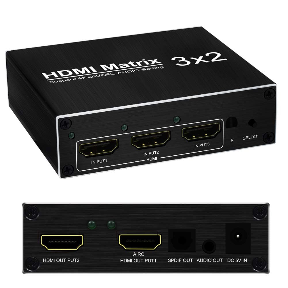 HDMI Splitter, JayMag 3 Input 2 Output HDMI Switch (2160p Ultra HD 3D / 4K@60HZ) with Audio Optisch TOSLINK Out, 3.5mm Audio Out, IR Remote, HDMI Audio Extractor Support ARC for Macbook HDTV laptop