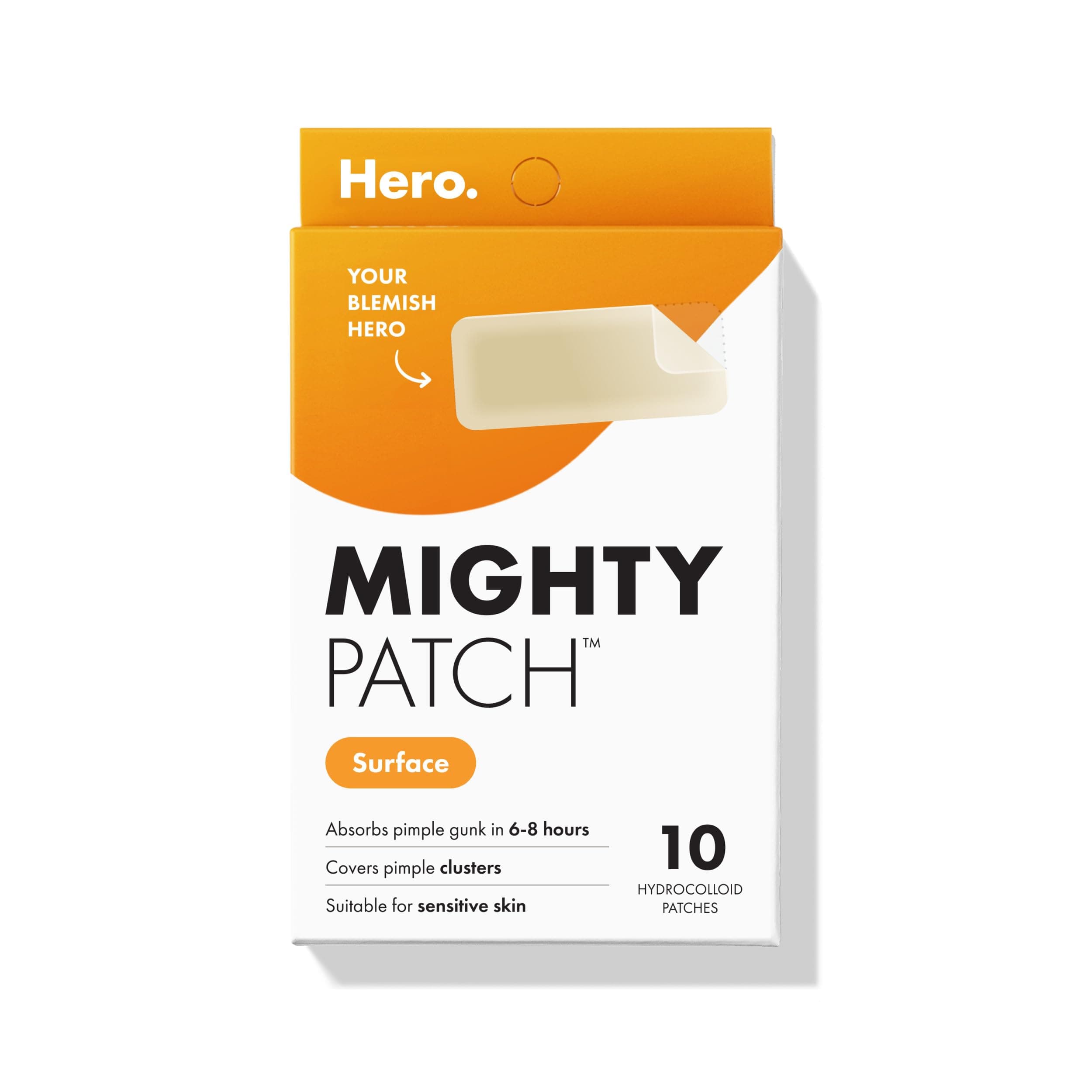Surface Large Pimple Patches for Face, Acne Spot Patch for Cheek, Forehead, and Chin, Pimple Stickers, Hydrocolloid Covers, Vegan-friendly, from Hero Cosmetics, 10 Count