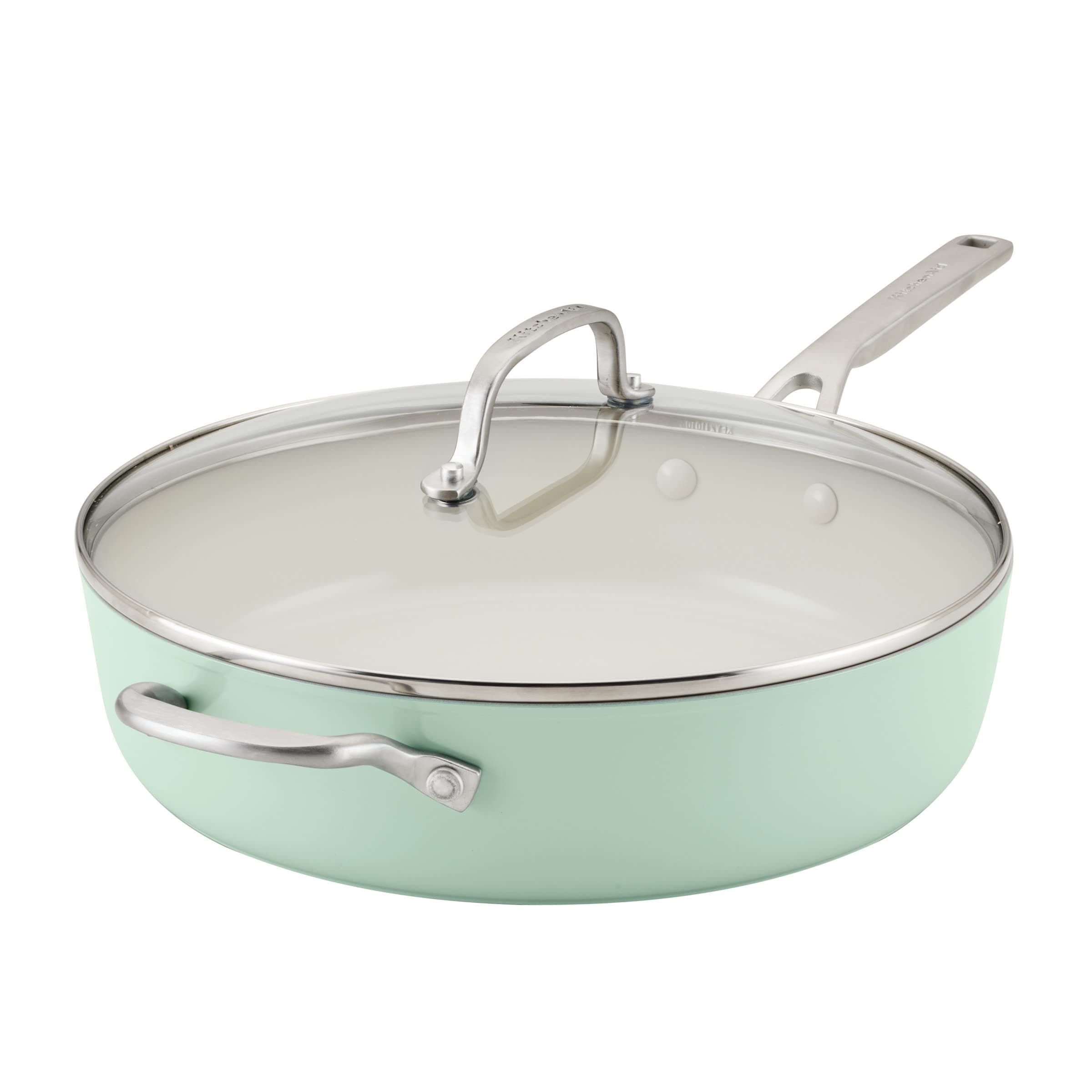 Hard Anodized Ceramic Nonstick Sauté Pan with Lid, 5 Quart, Pistachio