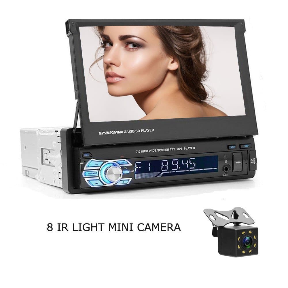 Camecho 7" Touchscreen Car Player 1 Din In Dash Head Unit Bluetooth Radio MP5 + 8 IR CCD Mini Camera for Car