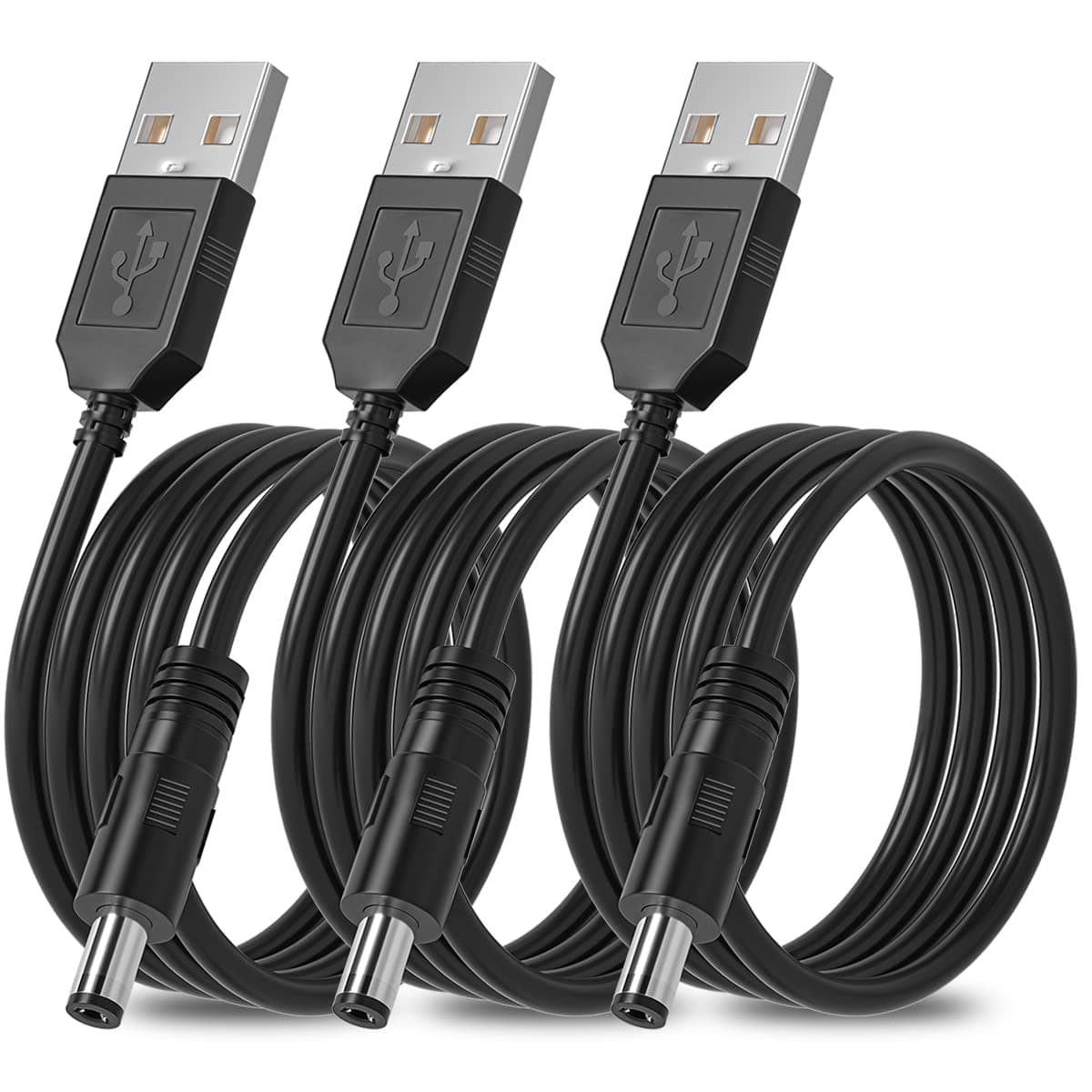 SIOCEN 3-Pack 4ft USB 2.0 A Type Male to DC 5.5 x 2.1mm DC 5V Power Plug Connector Cable USB to 5v Power Cable USB to DC Power Charger Cord