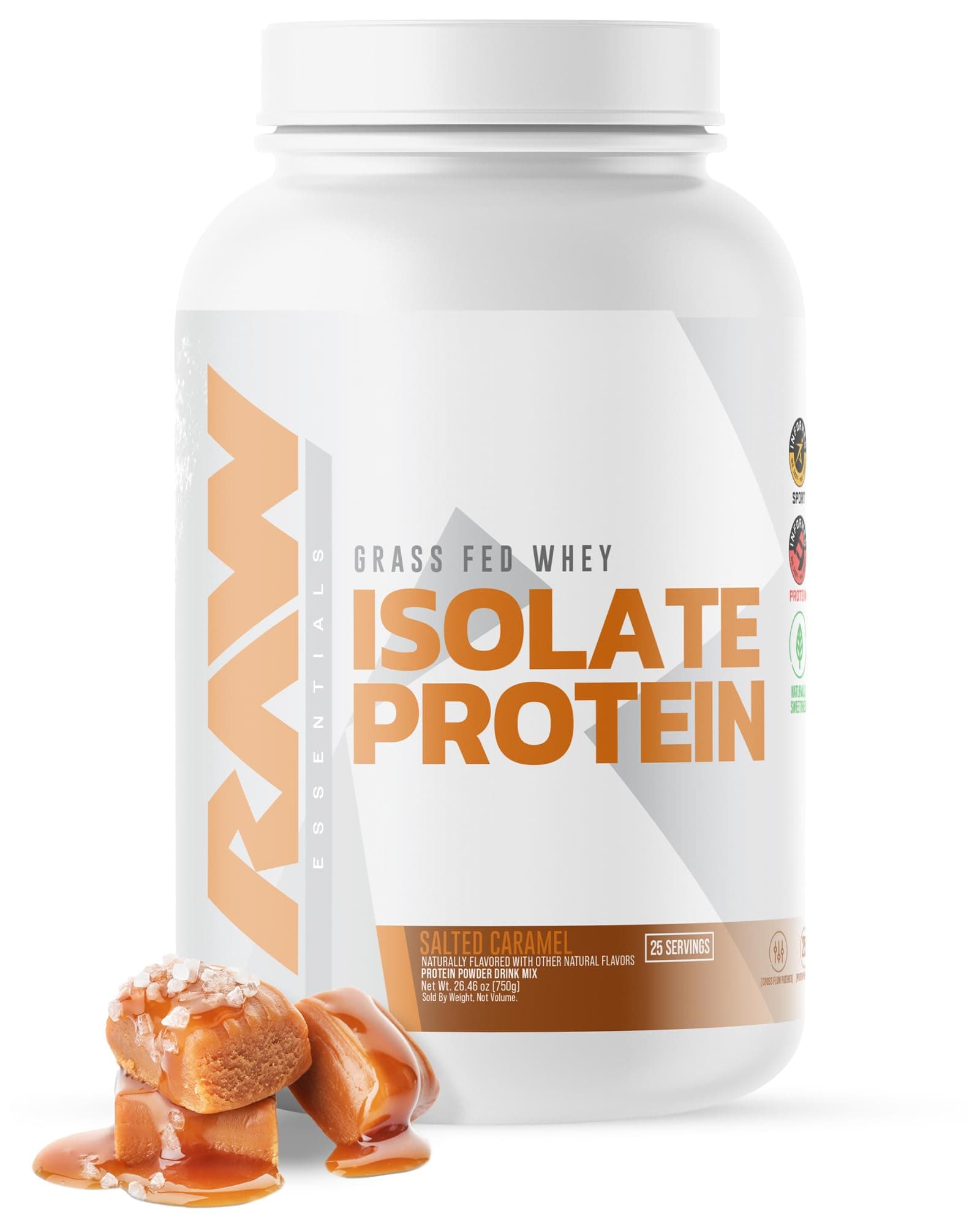 RAW Whey Isolate Protein Powder, Salted Caramel - 100% Grass-Fed Sports Nutrition Whey Protein Powder for Muscle Growth & Recovery - Low-Fat, Low Carb, Naturally Flavored & Sweetened - 25 Servings