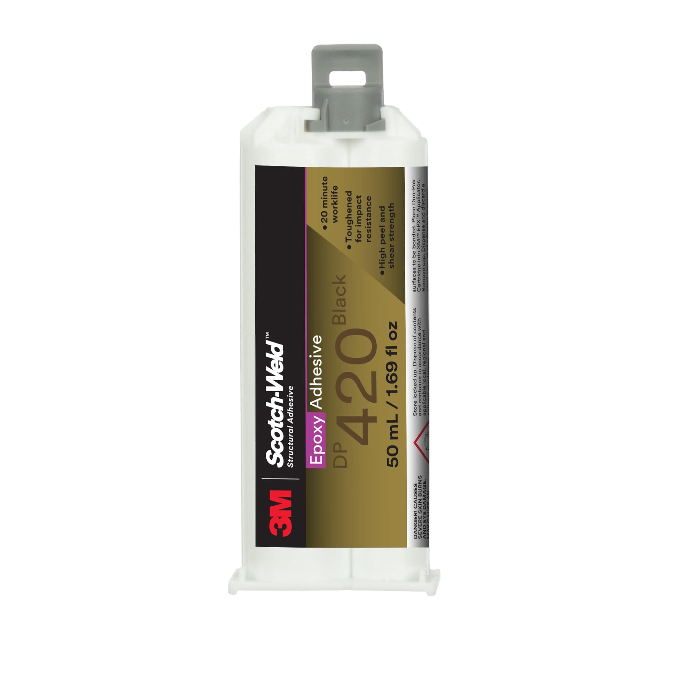 3M Scotch-Weld Epoxy Adhesive DP420, Black, Two-Part Epoxy Structural Adhesive, High Impact and Fatigue Resistant, Maintains Bond Strength, 50 mL (1.69 fl oz) Duo-Pak