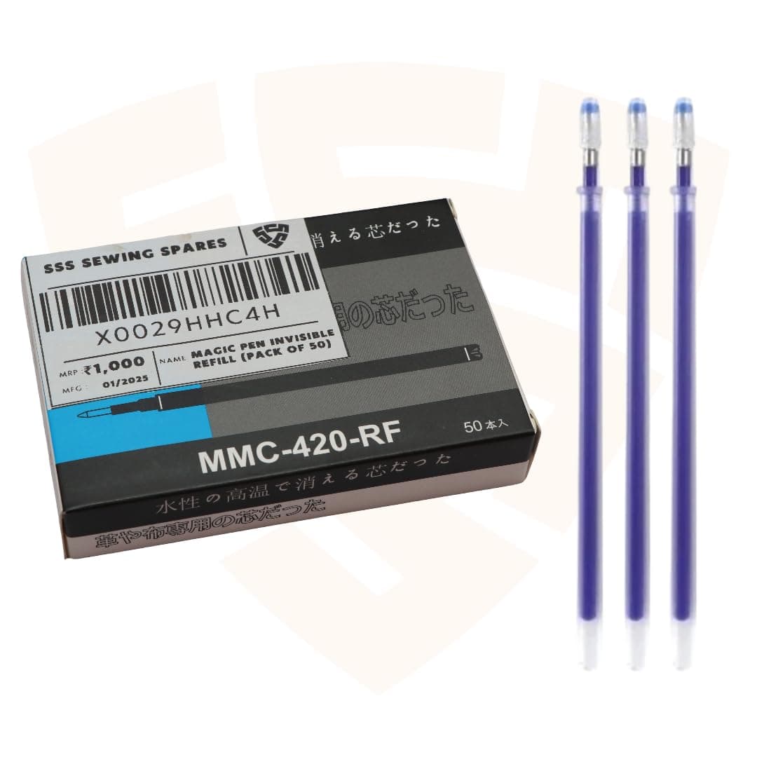MMC-420-RF Magic Pen with Removable Ink for Fabric, Cloth, Garments - Tailors Steam Hot Invisible Refill (Pack of 50)