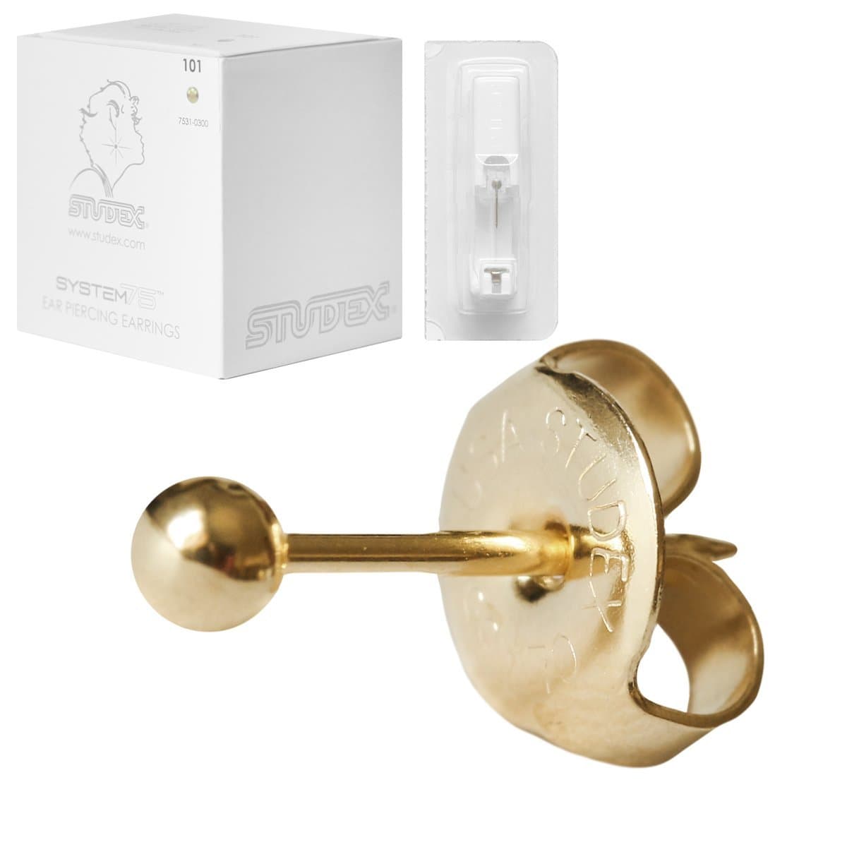 Ear Piercing Earrings Gold Mini 3mm Round Ball Studs "Studex System 75" Hypoallergenic by Studex