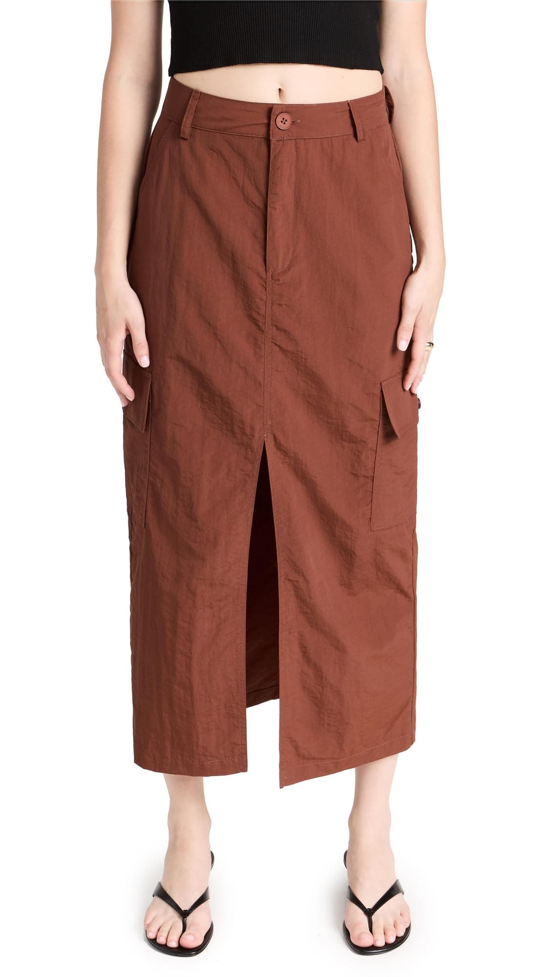 MOON RIVERWomen's Brown Slit-Front Cargo Skirt