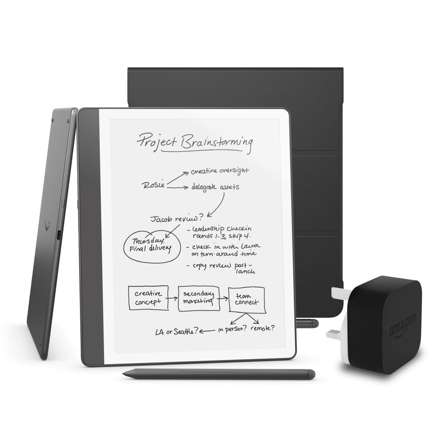 Kindle Scribe (2024 Release) 64 GB, an Amazon Plant Based Cover and an Amazon Powerfast 9W Power Adapter