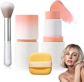 Cream Blush Stick with Brush and Makeup Sponge,Waterproof Multi Cream Makeup Stick,Lightweight,Long-lasting,2 in 1 Multi Blush for Cheeks & Lip Tint & Eyeshadow I