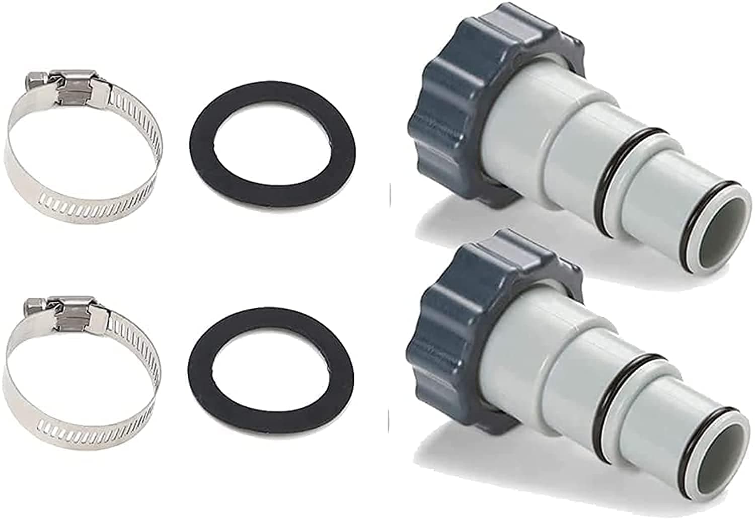 Replacement Threaded to Clamp Style Hose Adapter for Pool Sets with 1.5 and 1.25-Inch Hoses - Fits Filter Pumps, Chlorine Generators, and Salt Systems with Threaded Hose Connections (2-Pack)