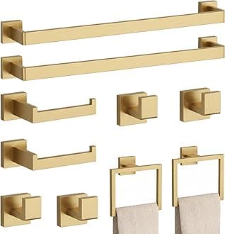 10-Piece Brushed Gold Bathroom Accessories Set – 23.6" Towel Bar, Towel Ring, Toilet Paper Holder & Hooks, Wall Mounted Bathroom Hardware, Rust & Corrosion-Resistant, Ideal for Modern Bathrooms