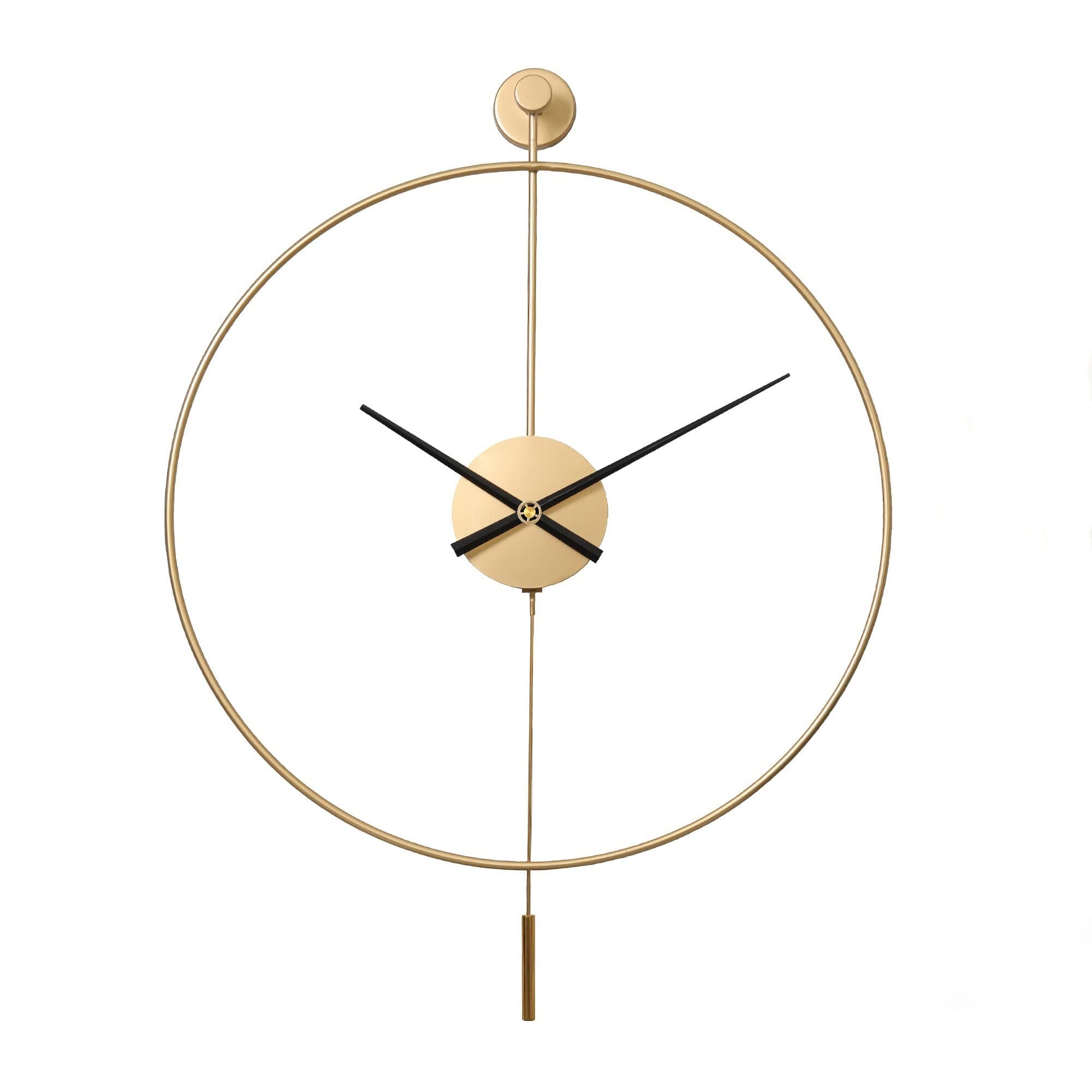SHISEDECO Classical Large Modern Round Minimalist Wall Clock with Swing Pendulum, Non-Ticking Silent Metal Decorative Creative Art Clocks for Home, Living Room, Bedroom, Study, Office (24", Gold)