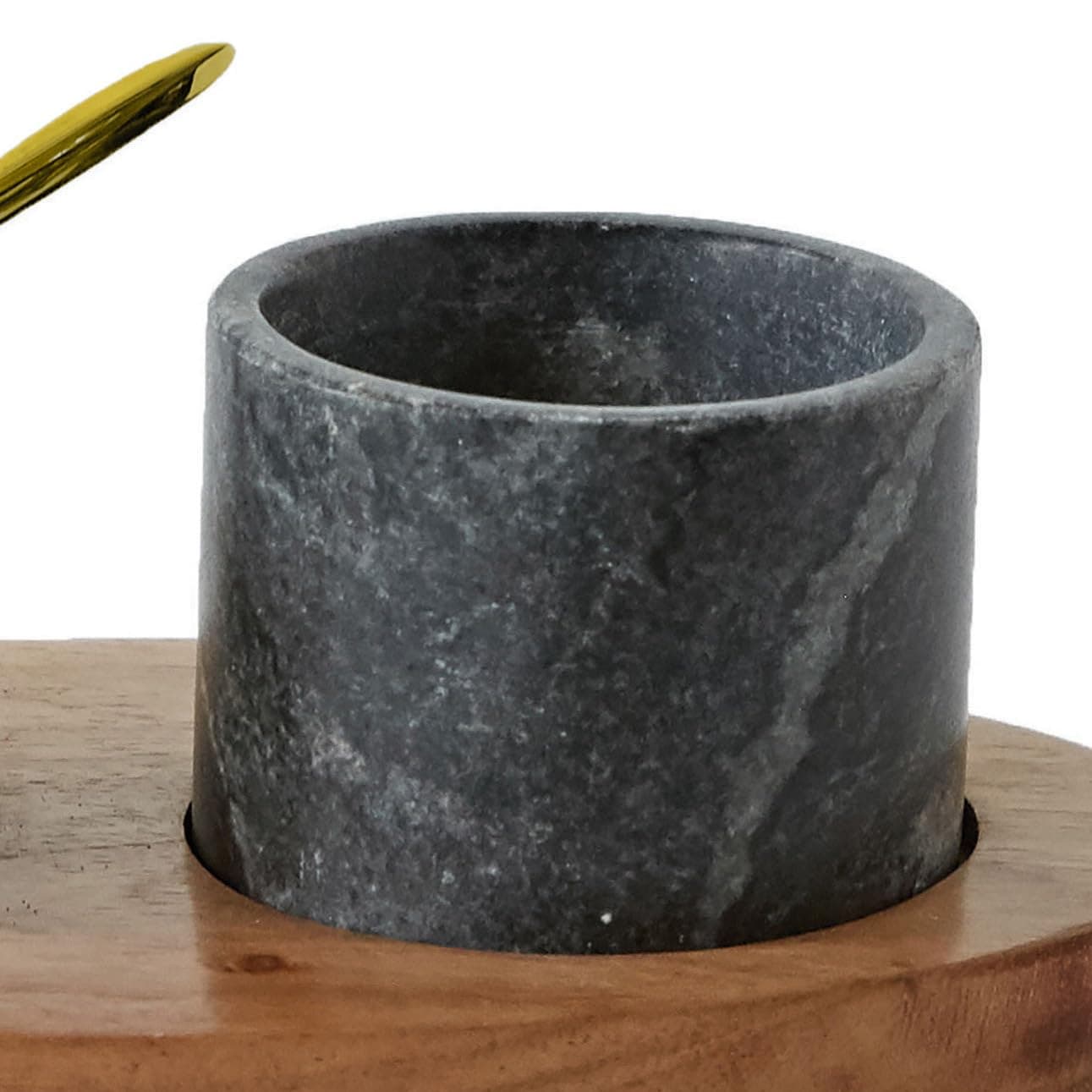 Creative Co-Op 2 Marble Bowls on Mango Wood Base with Salt Spoon