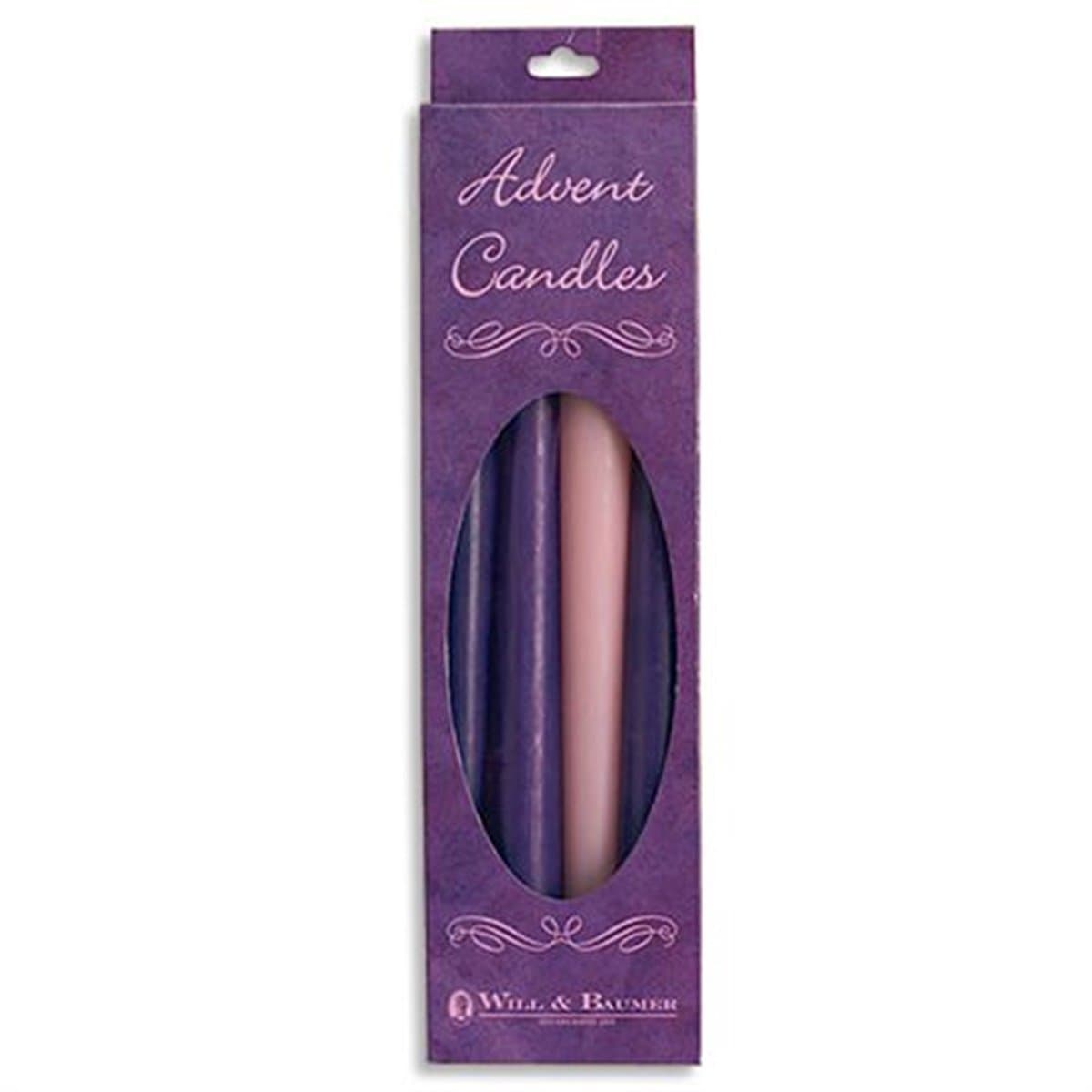 Will & Baumer 106746 Candle Advent Refill Tapers Bx 0.87 x 12 3 Purple, 1 Pink