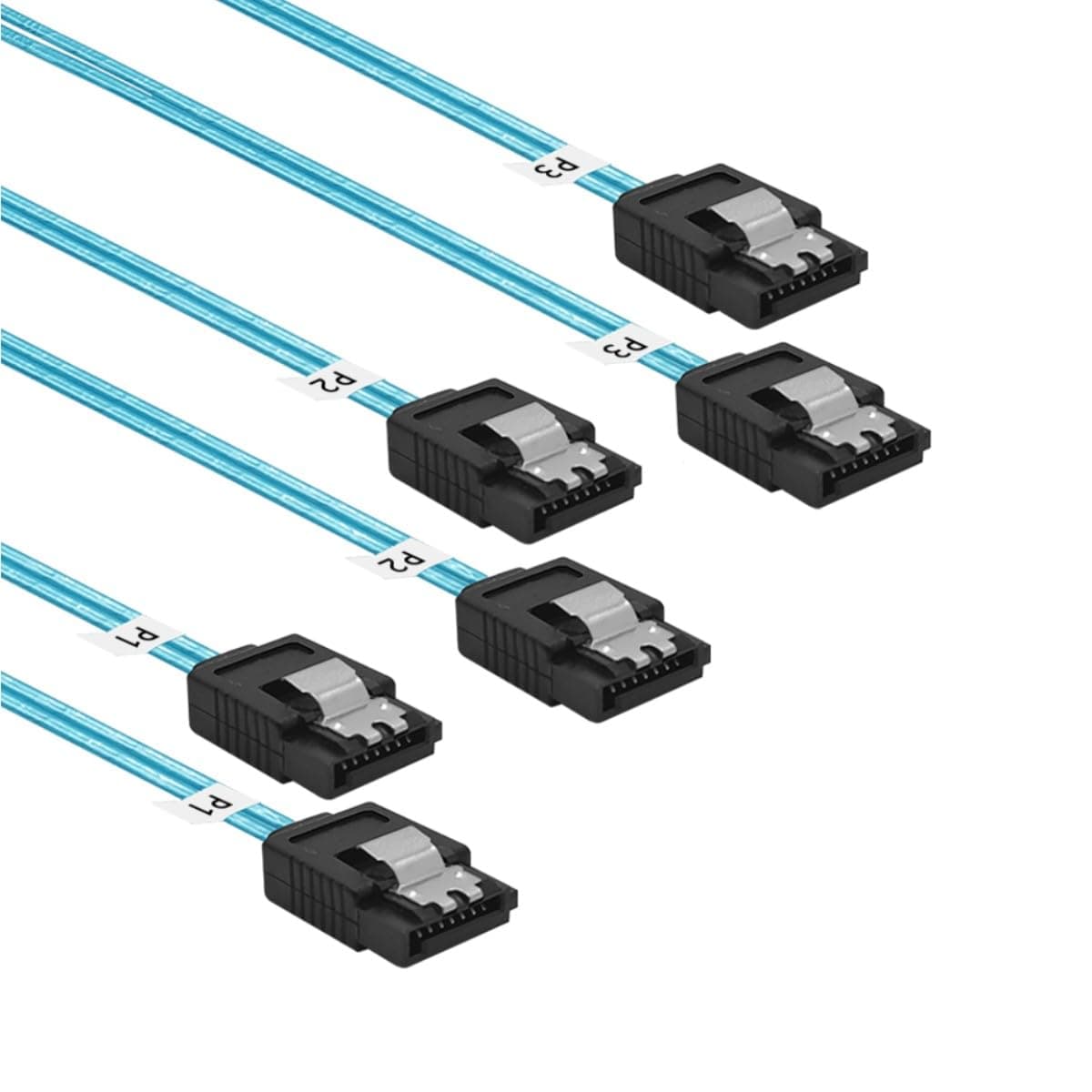 ADCAUDX SATA-III Cable:24 Inches,3 Pack Flexible Thin SATA Cable 2Ft Straight 6Gbps Data with Locking Latch for SSD, HDD, Hard Drives, Blue (0.6M)