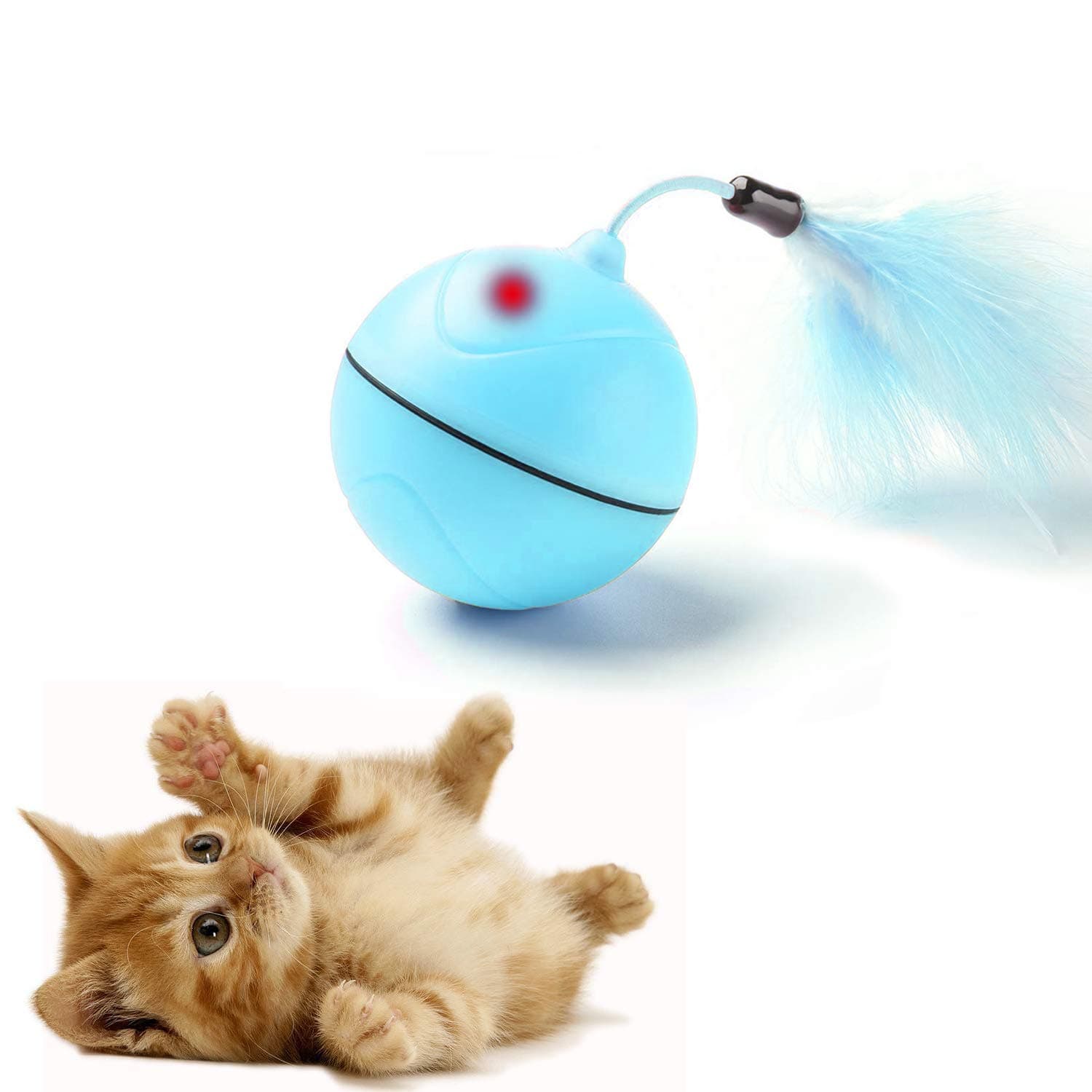 FIRIK Cat Toys Automatic Rolling Ball Light Interactive Entertainment Exercise Toy with Detachable Feather for Cats and Dogs