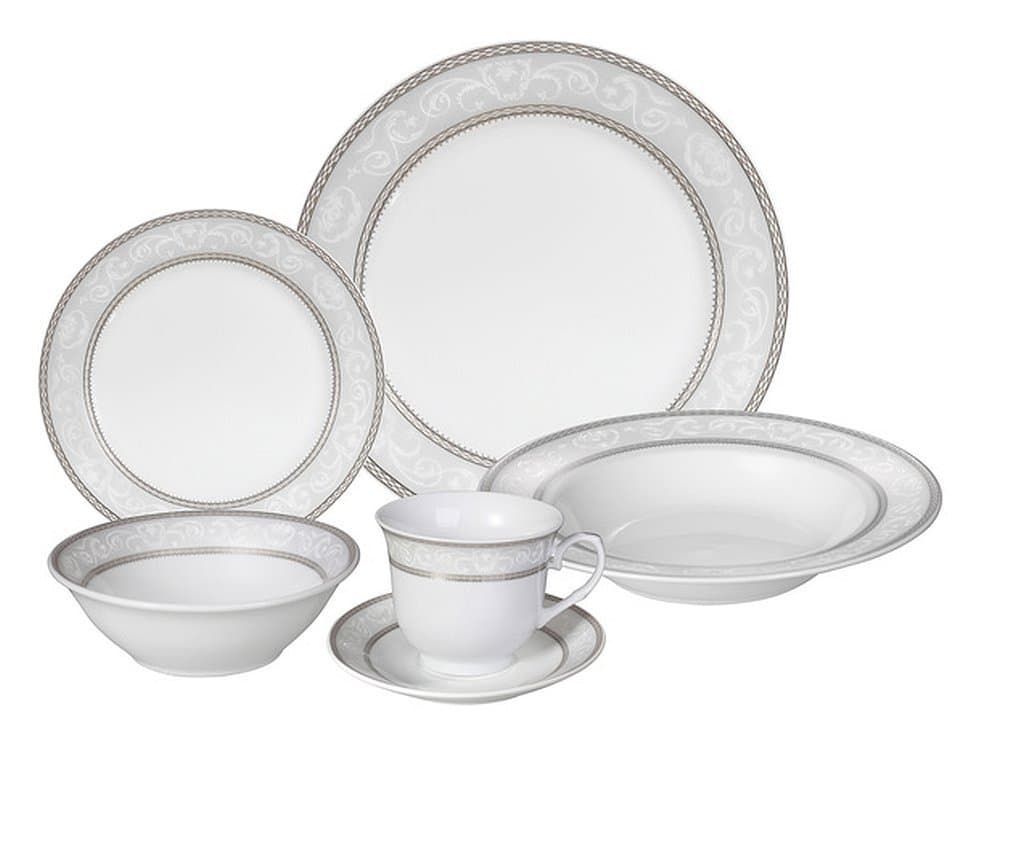 24-Piece Elegant Silver/White Porcelain Dishwasher Safe Dinnerware Set (Service For 4)